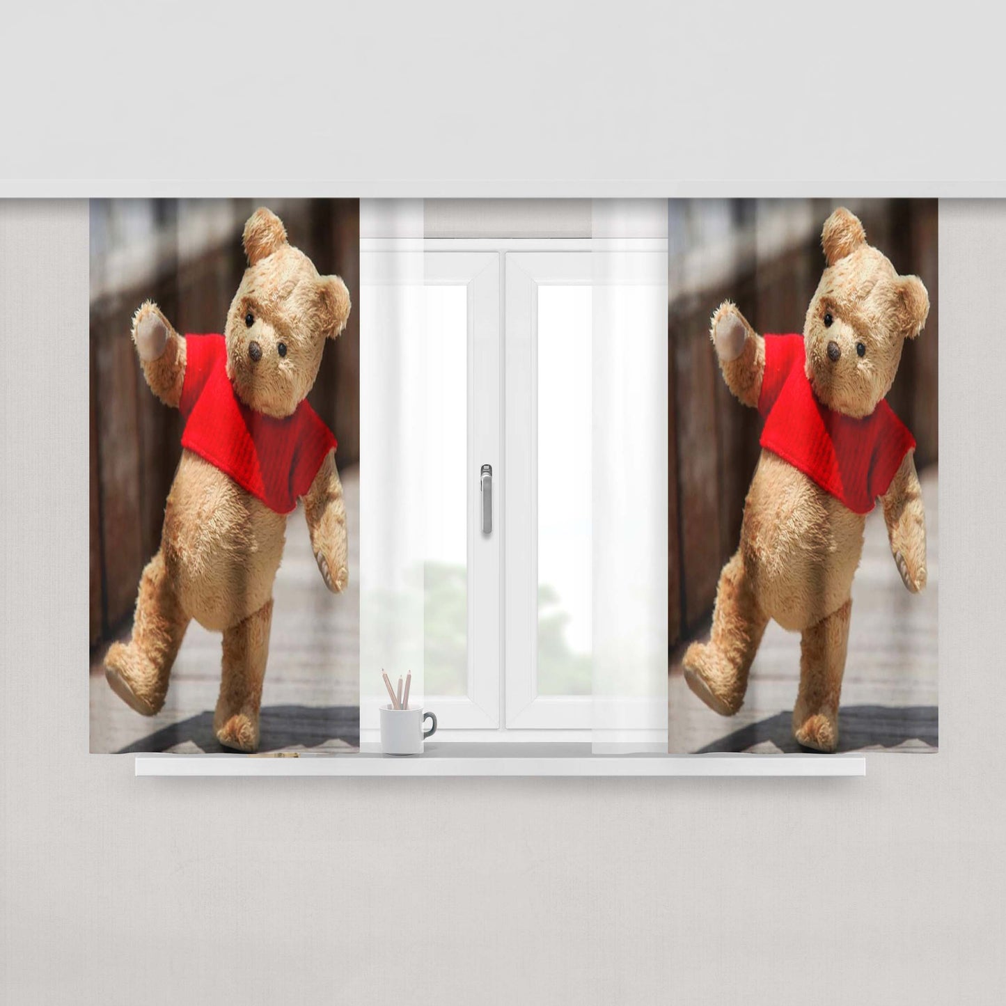 Christopher Robin Pooh In Walk Peach Skin Window Curtains