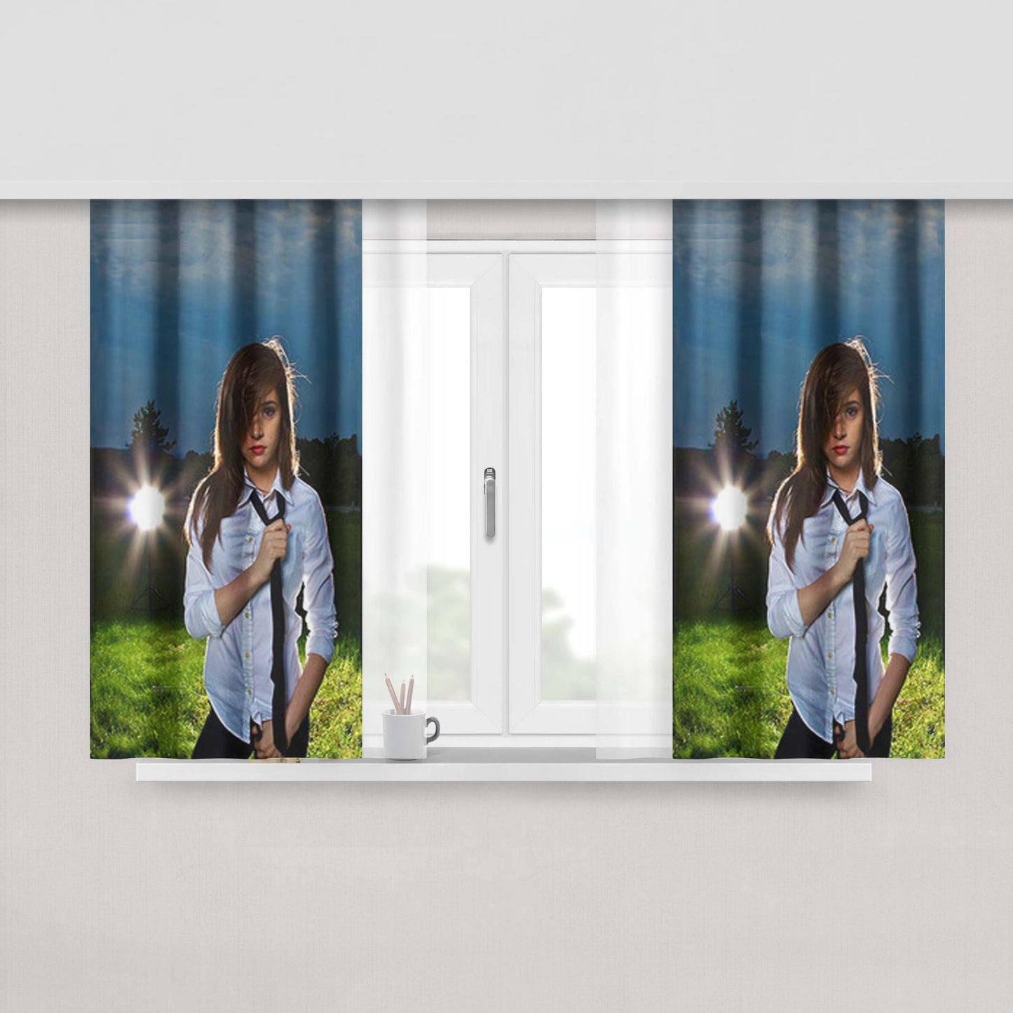 Chrisy Costanza With Black Tie Peach Skin Window Curtains