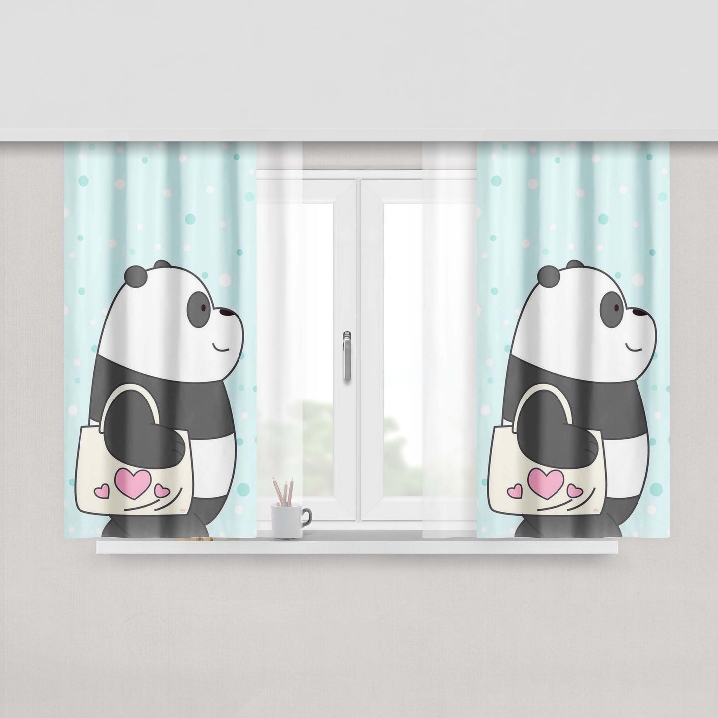 Chuby Happy Panda Lovers Peach Skin Window Curtains