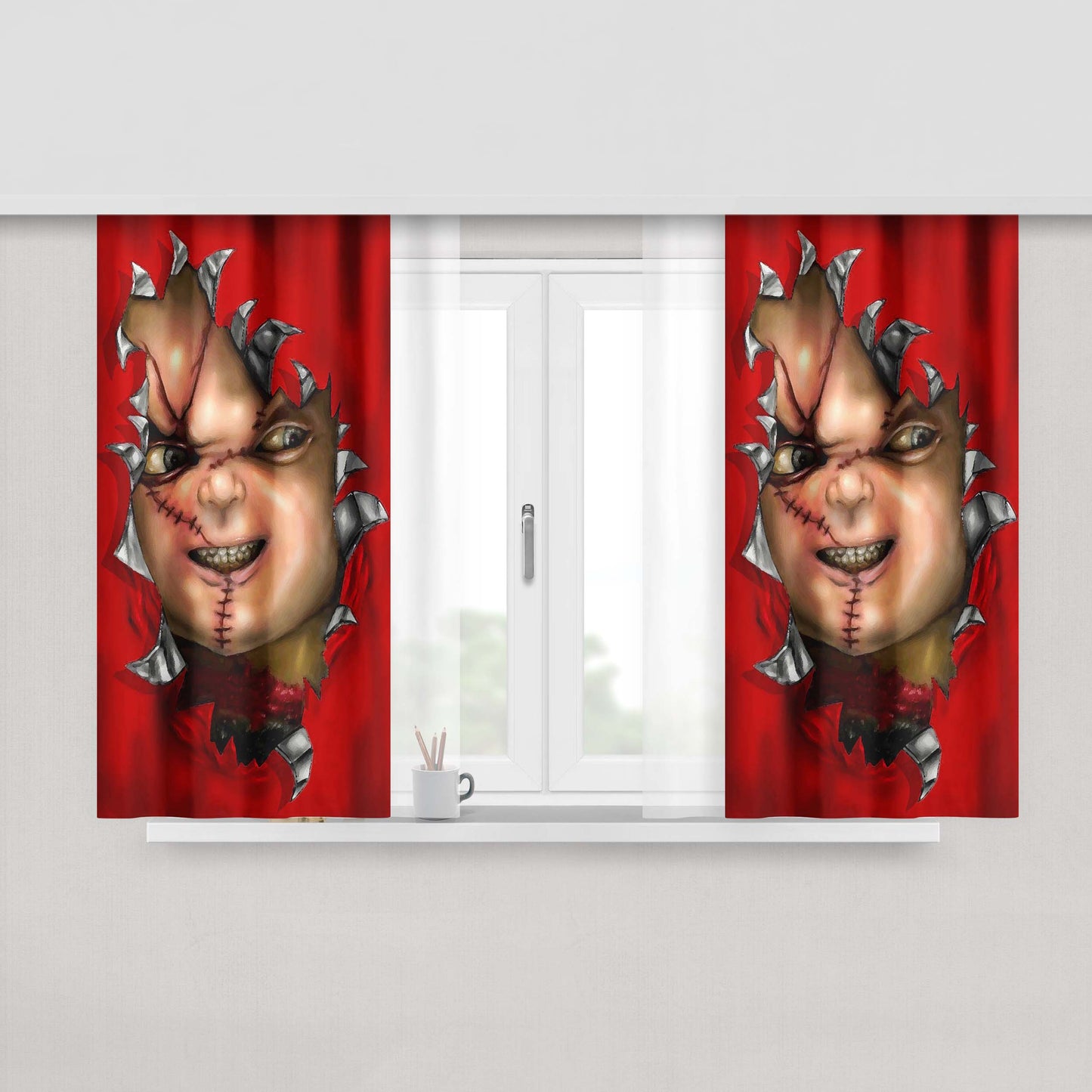 Chucky Doll Red Art Peach Skin Window Curtains