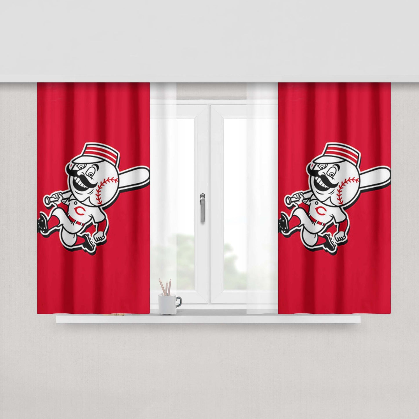 Cincinnati Baseball Logo Red Peach Skin Window Curtains