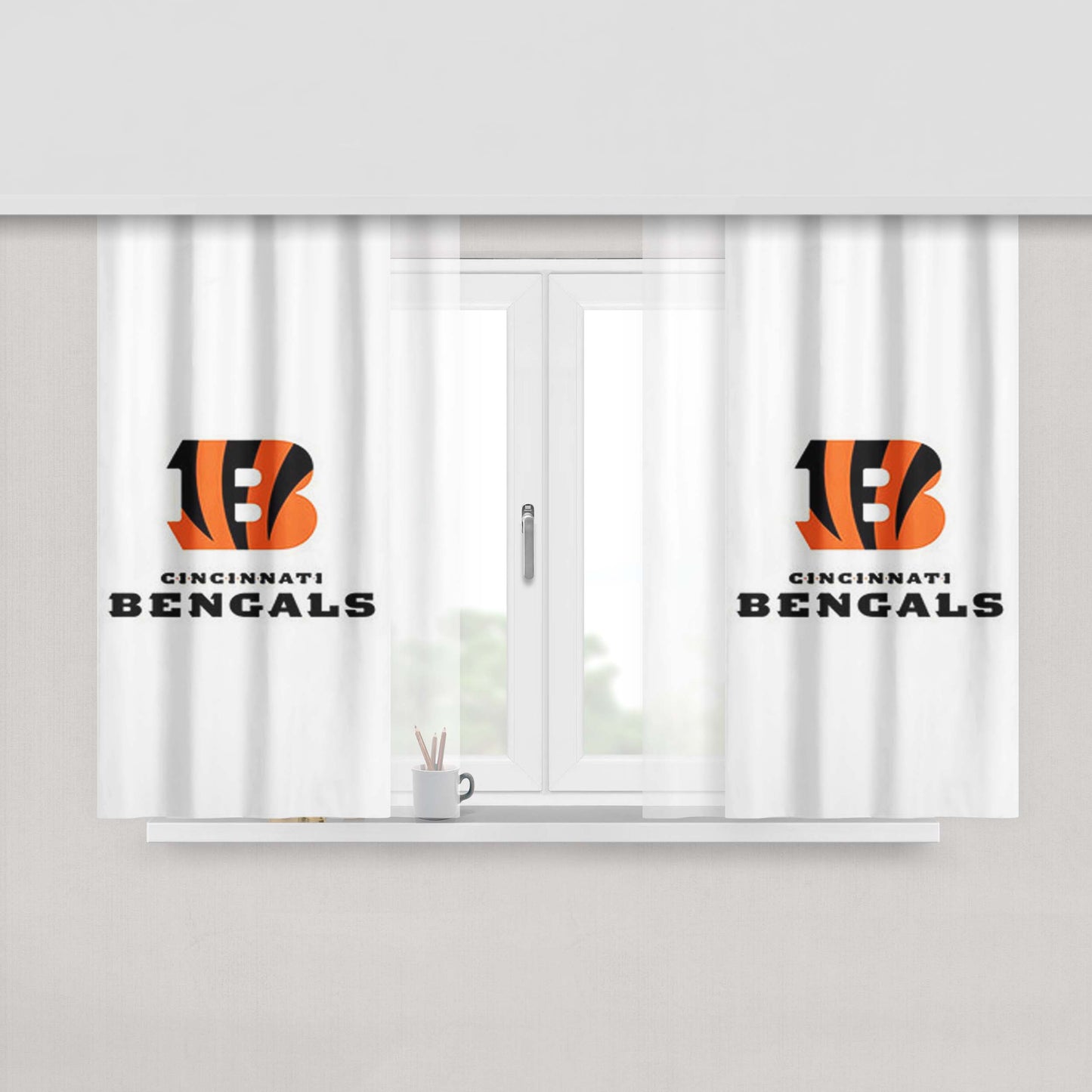 Cincinnati Bengals White Peach Skin Window Curtains