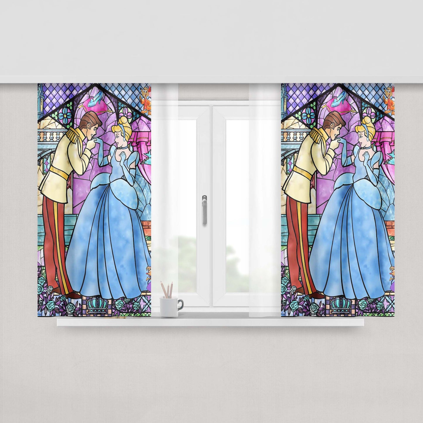 Cinderella Stained Glass Peach Skin Window Curtains