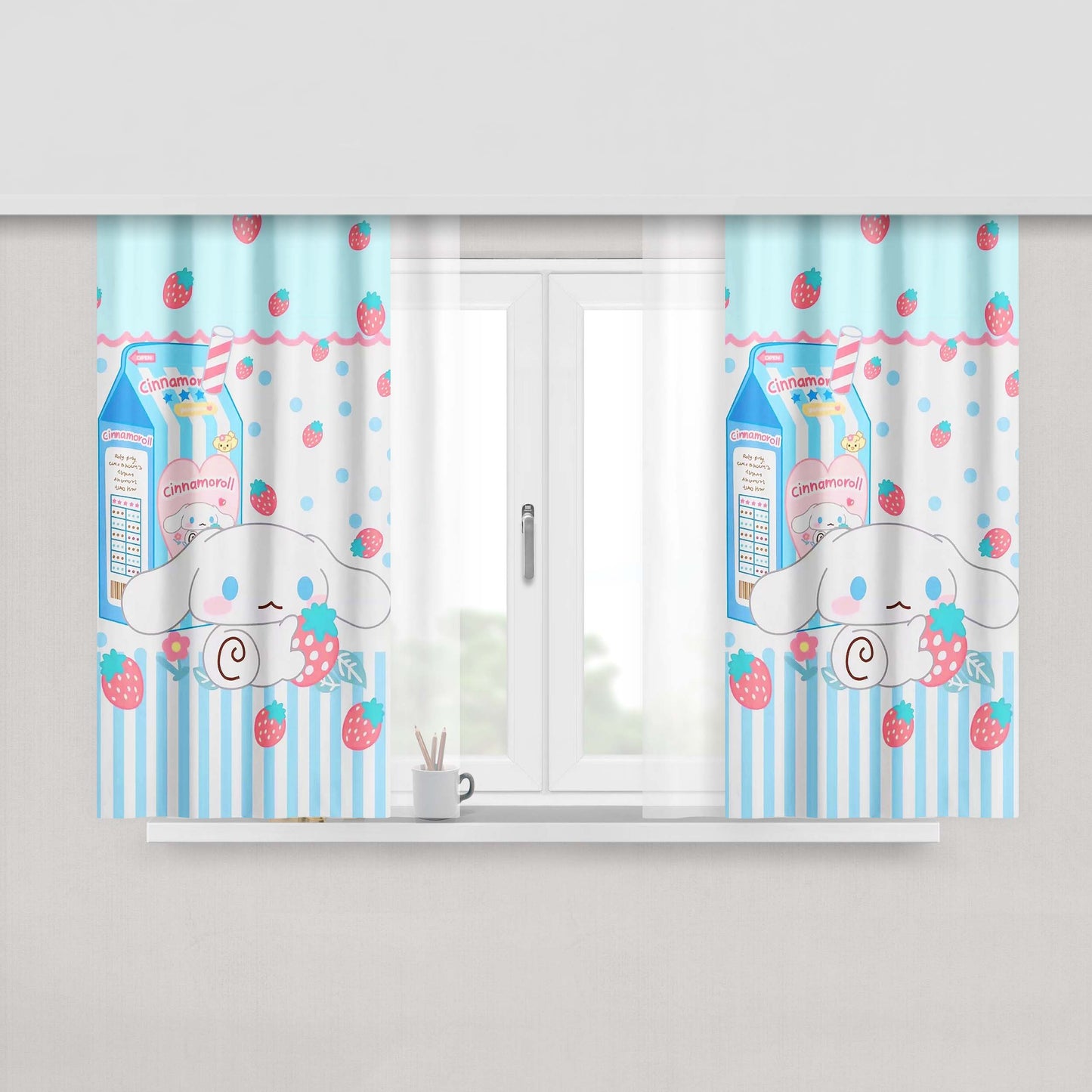 Cinnamoroll Sanrio Blue Peach Skin Window Curtains