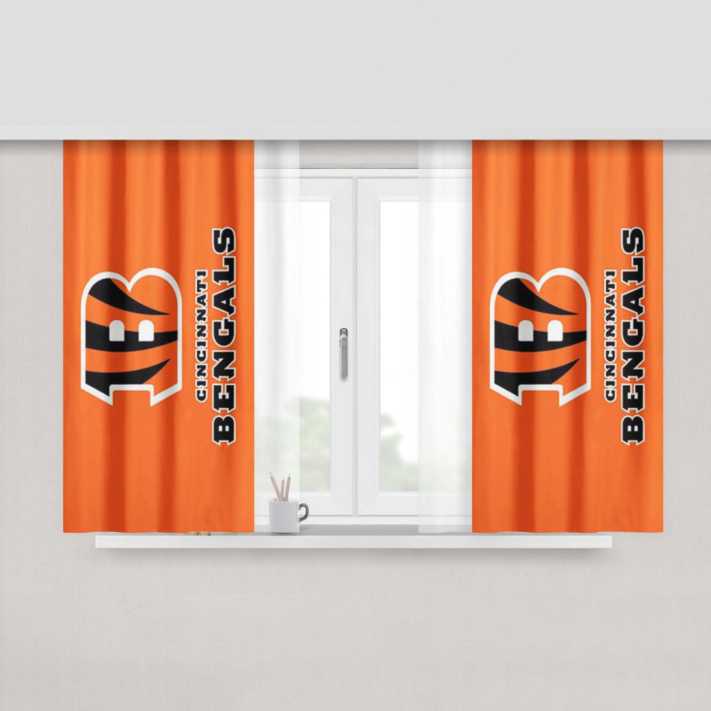 Cinncinnati Bengals Logo On Orange Peach Skin Window Curtains