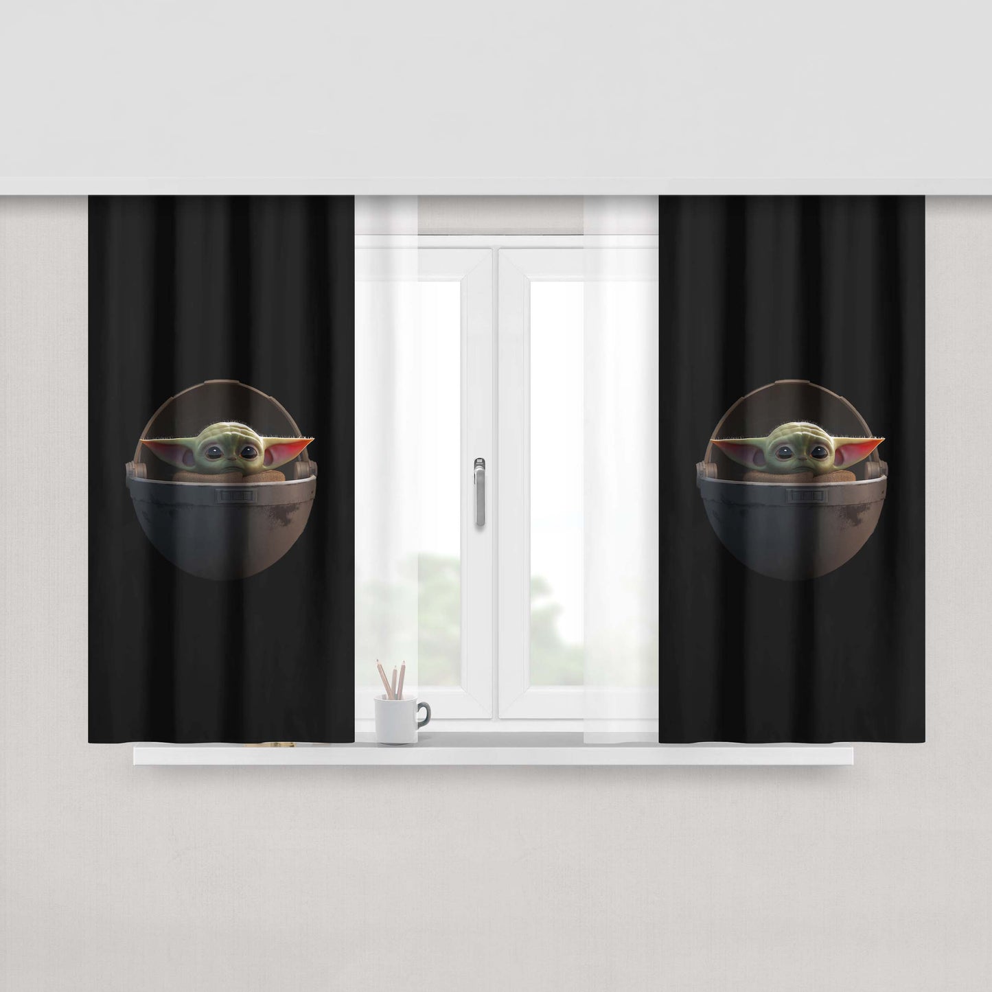 Circle Baby Yoda Wallpaper Peach Skin Window Curtains