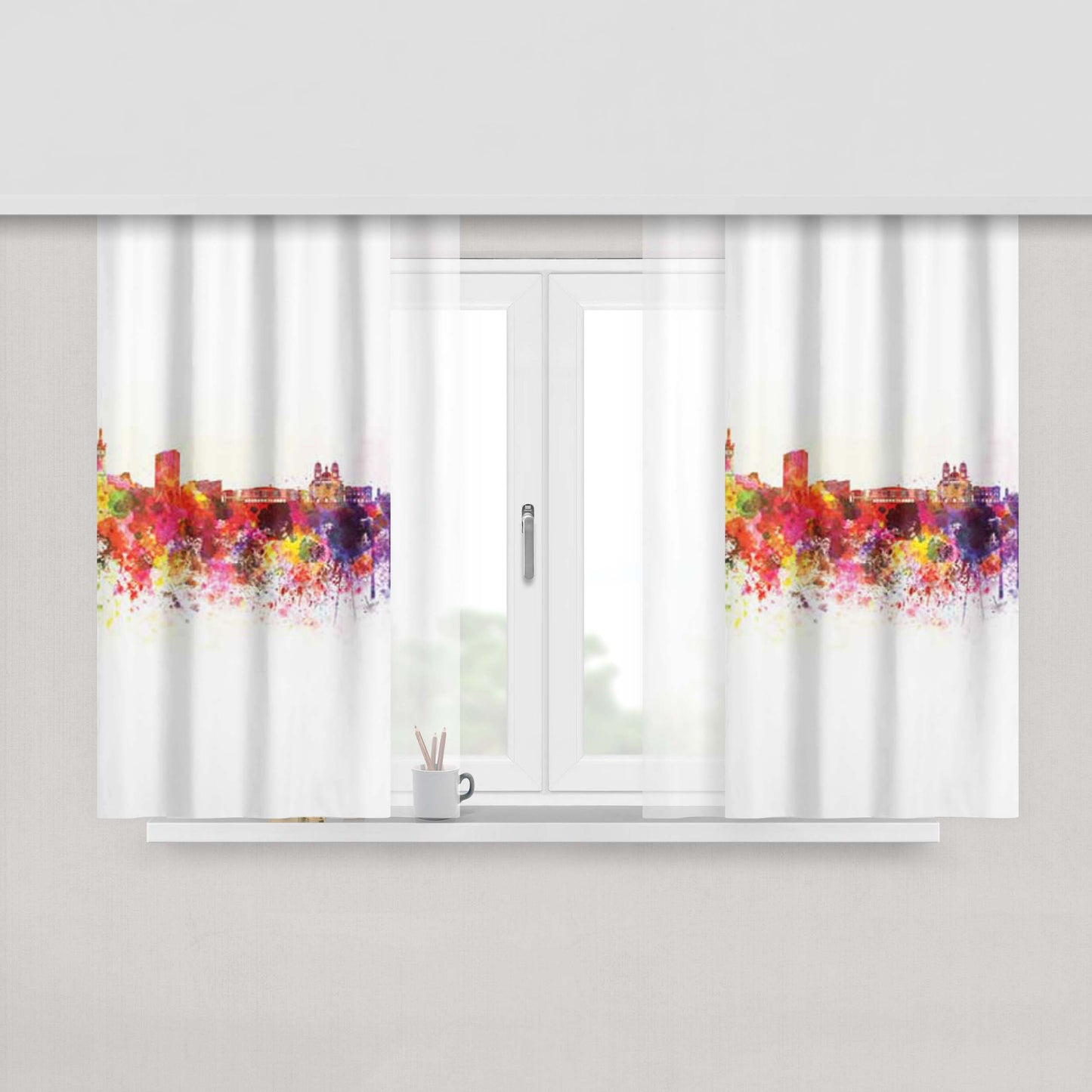 City Splatter 1 Peach Skin Window Curtains