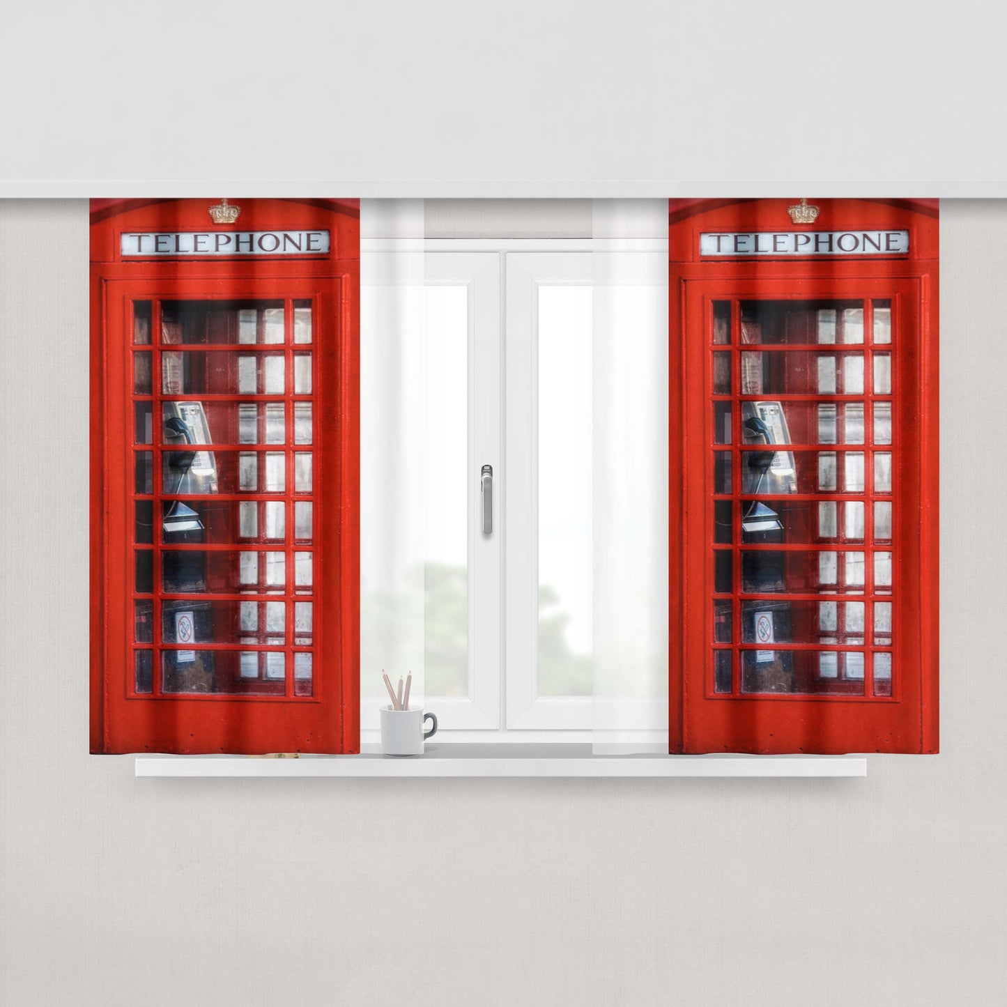 Classic Red England Phone Booth Peach Skin Window Curtains