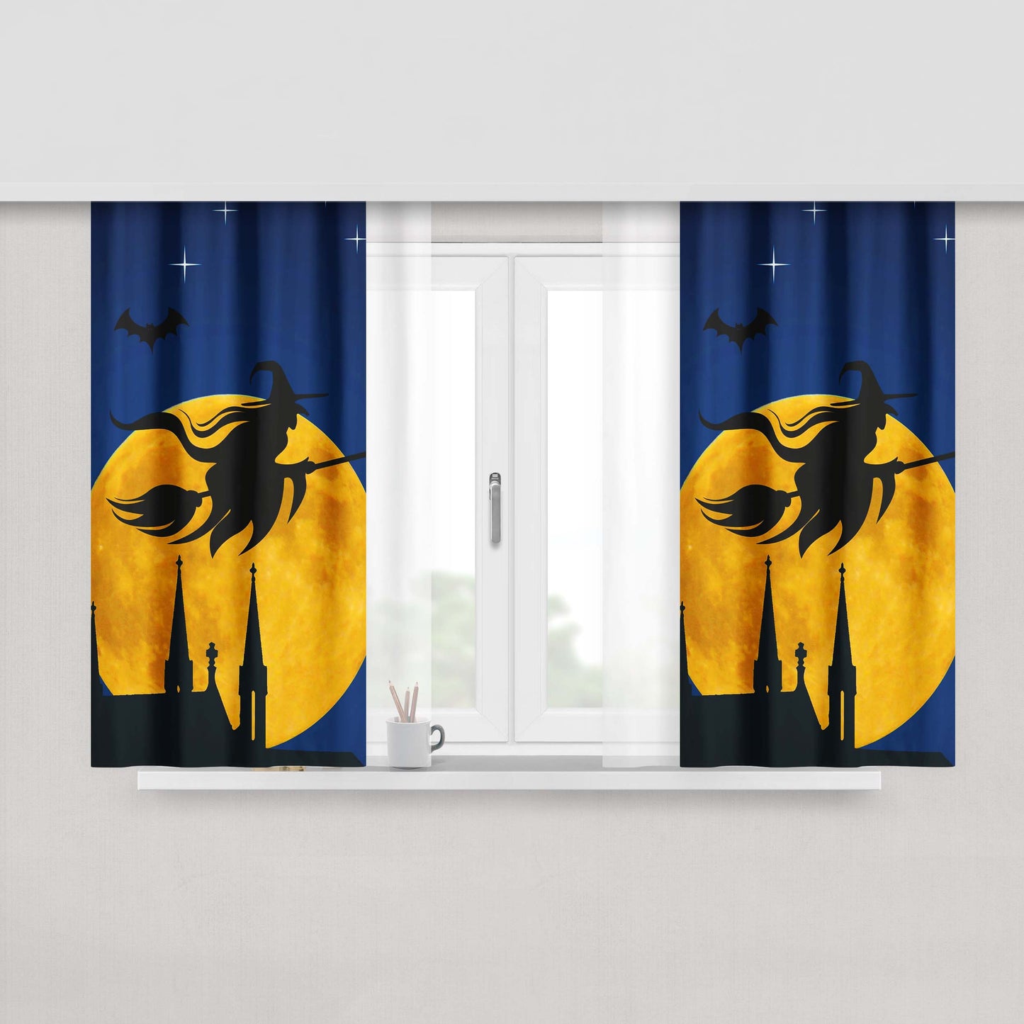 Classic Witch Halloween Peach Skin Window Curtains