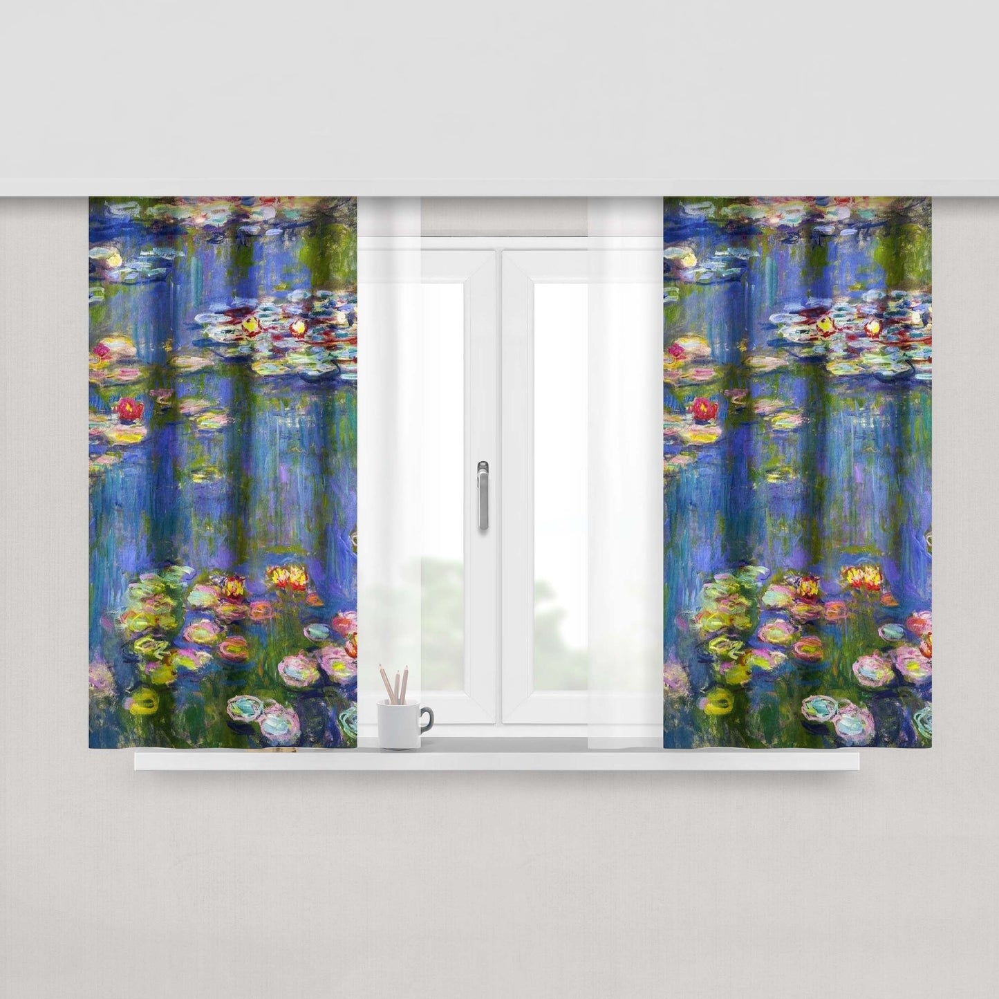 Claude Monet Water Lilies Framed Peach Skin Window Curtains