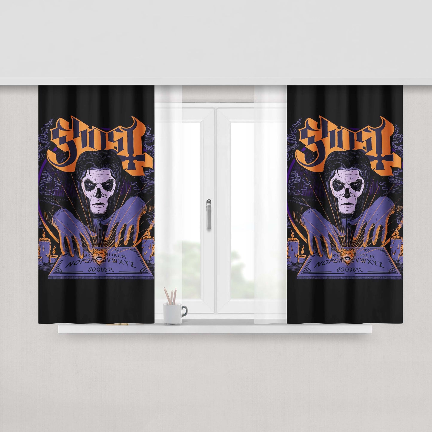 Ghost Band Illustration Of Dark Peach Skin Window Curtains