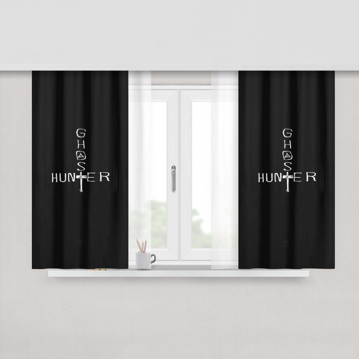 Ghost Hunting Spooky Novelty Scary Creepy Peach Skin Window Curtains