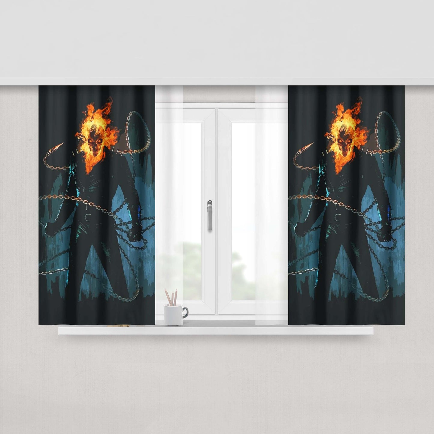 Ghost Rider Art Illustrations Peach Skin Window Curtains