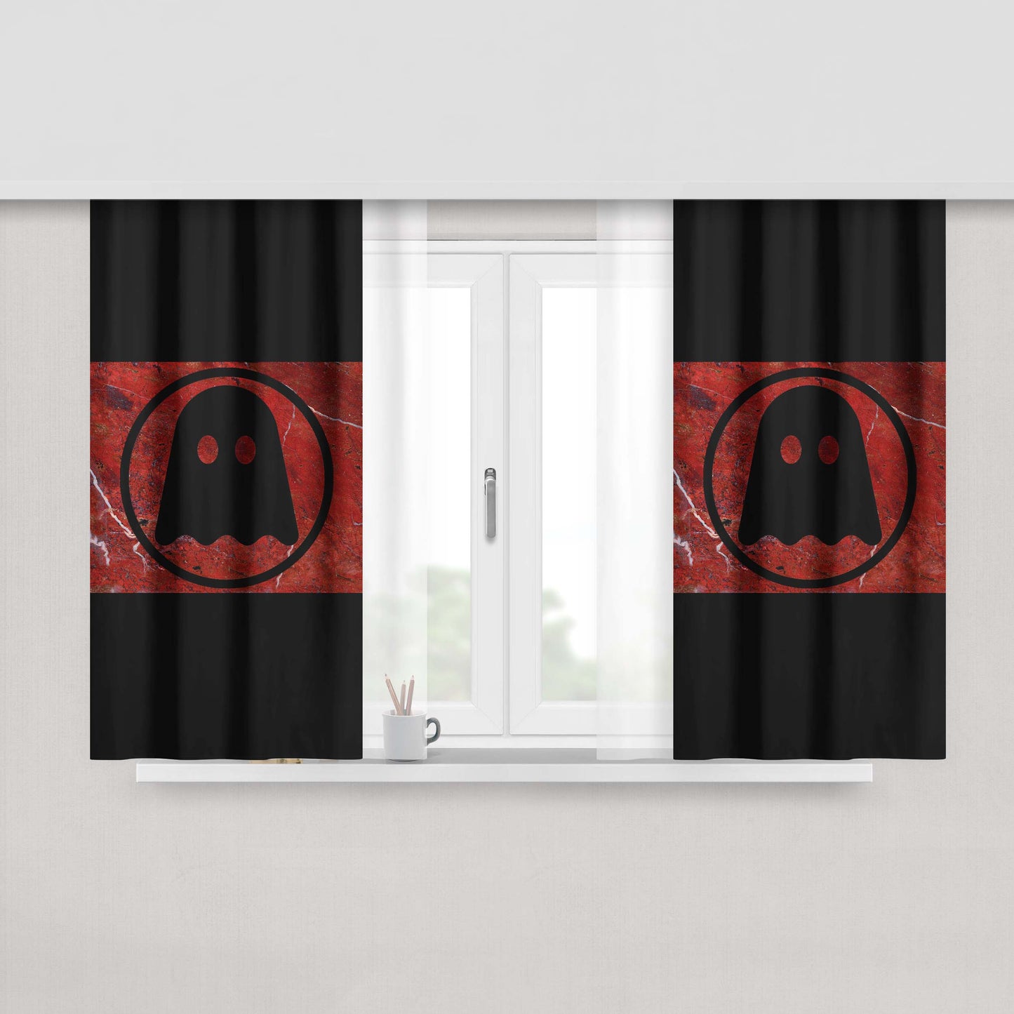 Ghostly International Dark Red Red Marble Logo Peach Skin Window Curtains