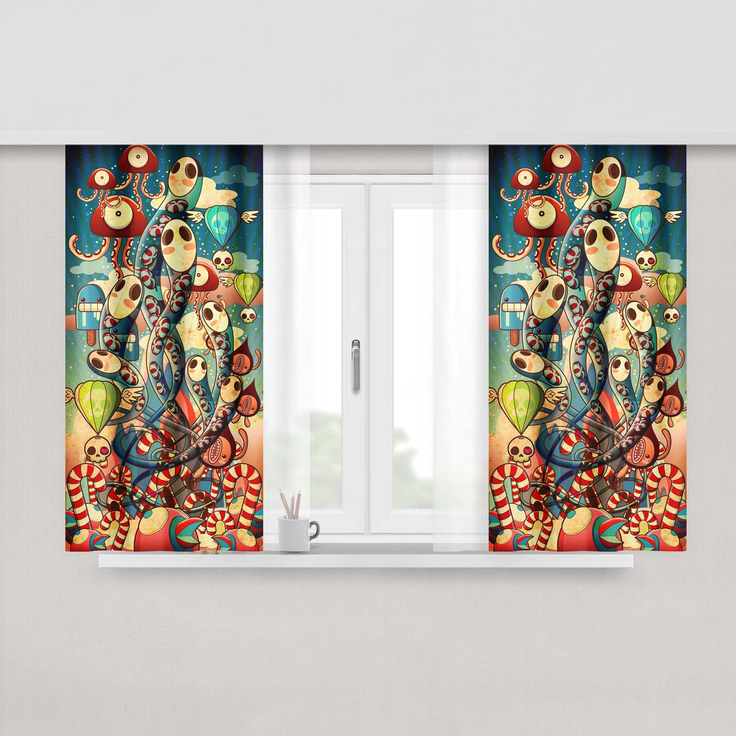 Ghosts & Skulls & Popsicles Ballon Peach Skin Window Curtains
