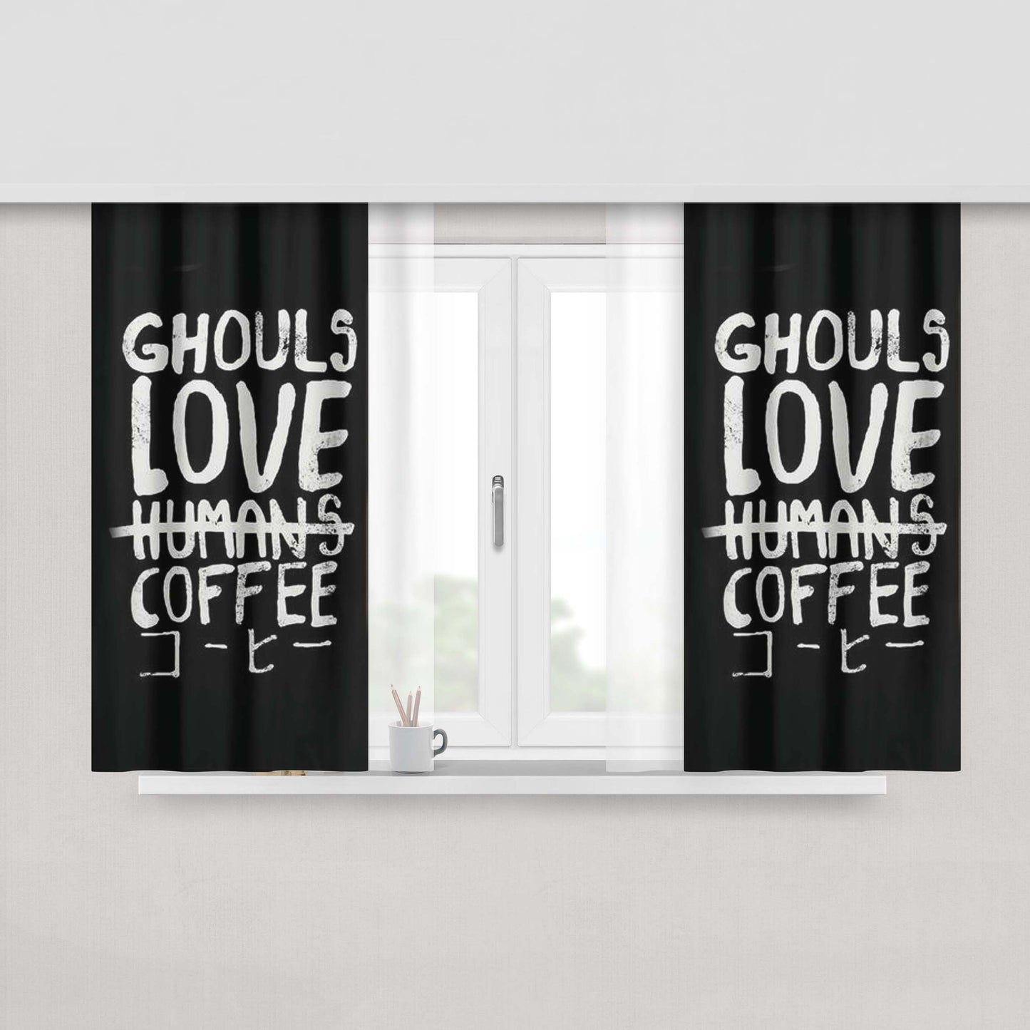 Ghouls Love Coffee Peach Skin Window Curtains