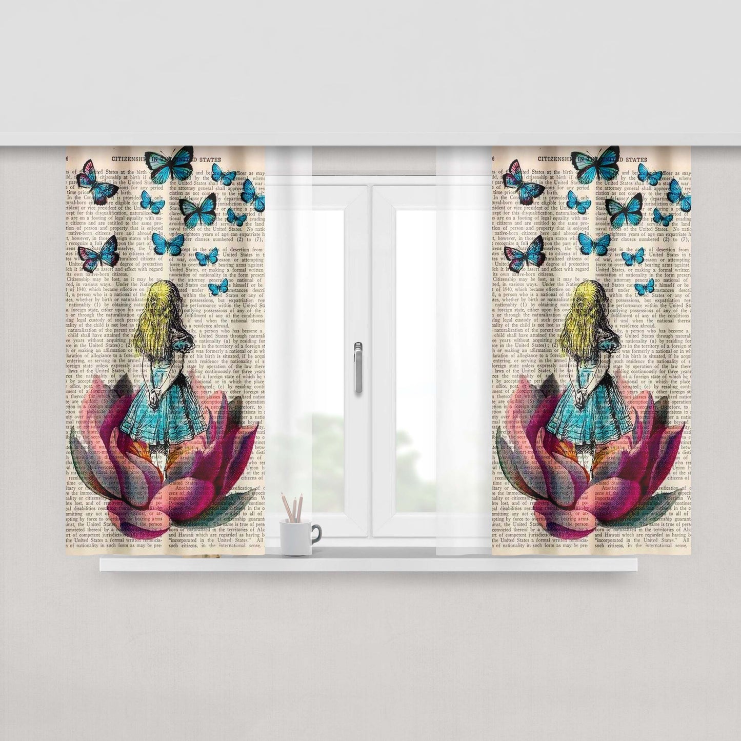 Girl Butterfly Paper Peach Skin Window Curtains