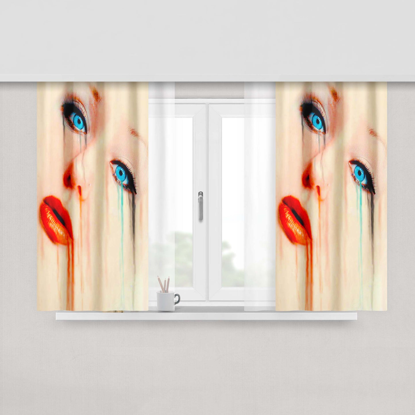 Girl Face Paint Peach Skin Window Curtains