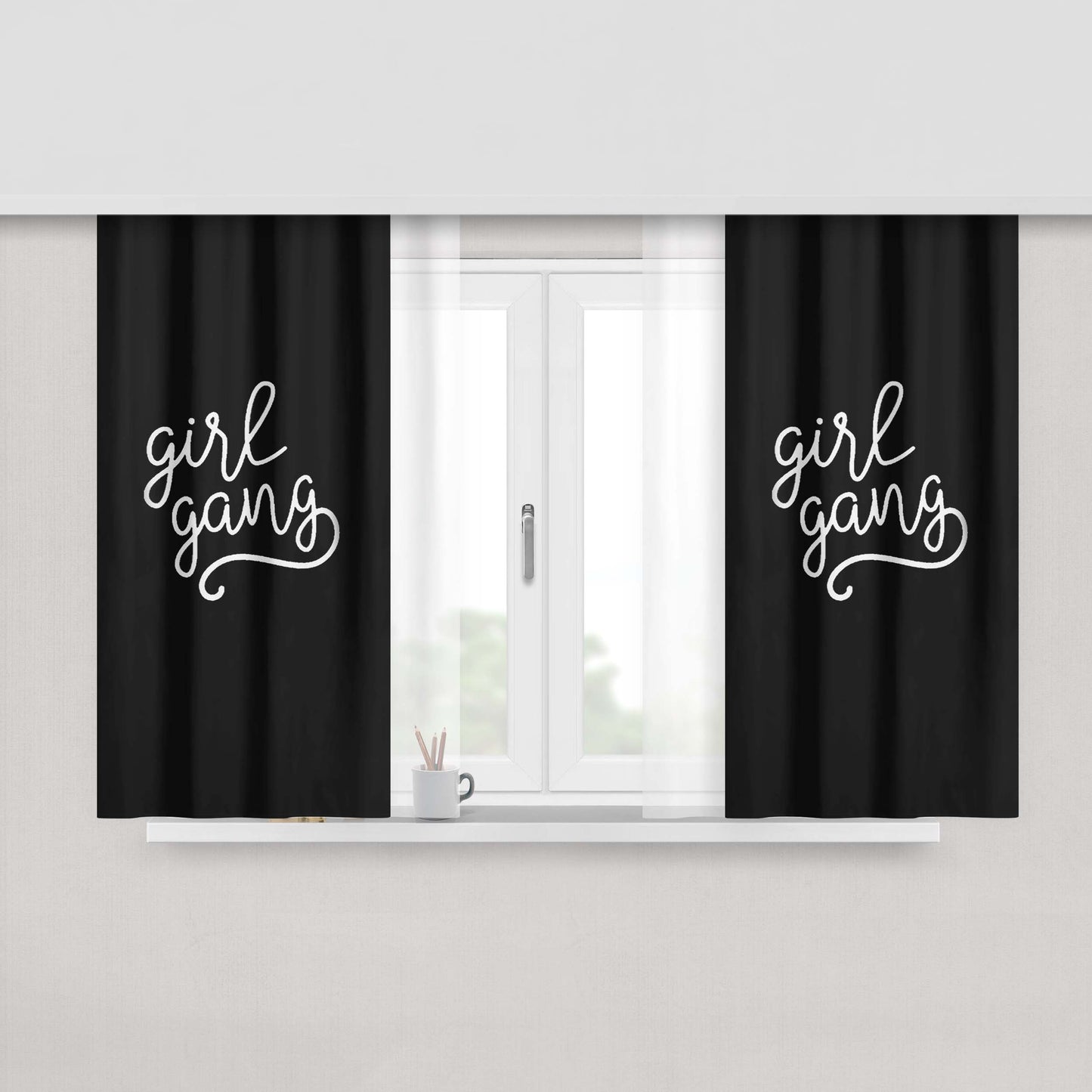 Girl Gang Bachelorette Squad Peach Skin Window Curtains