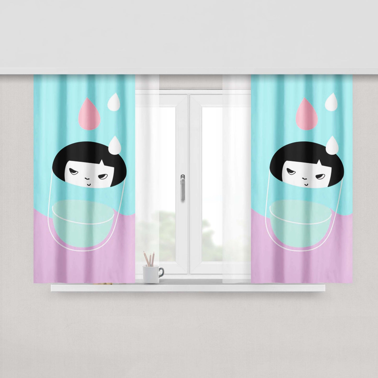 Girl In The Glass Peach Skin Window Curtains