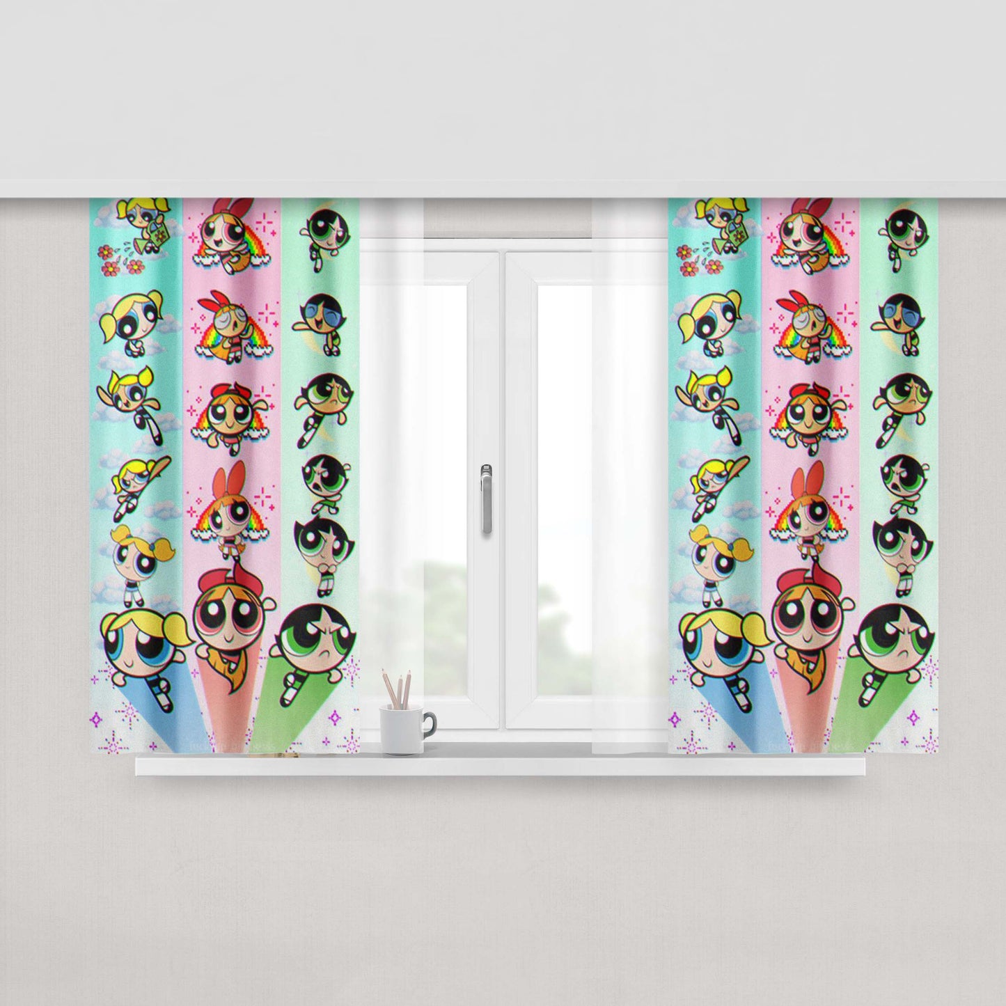 Girl Power Powerpuff Girls Cartoon Peach Skin Window Curtains