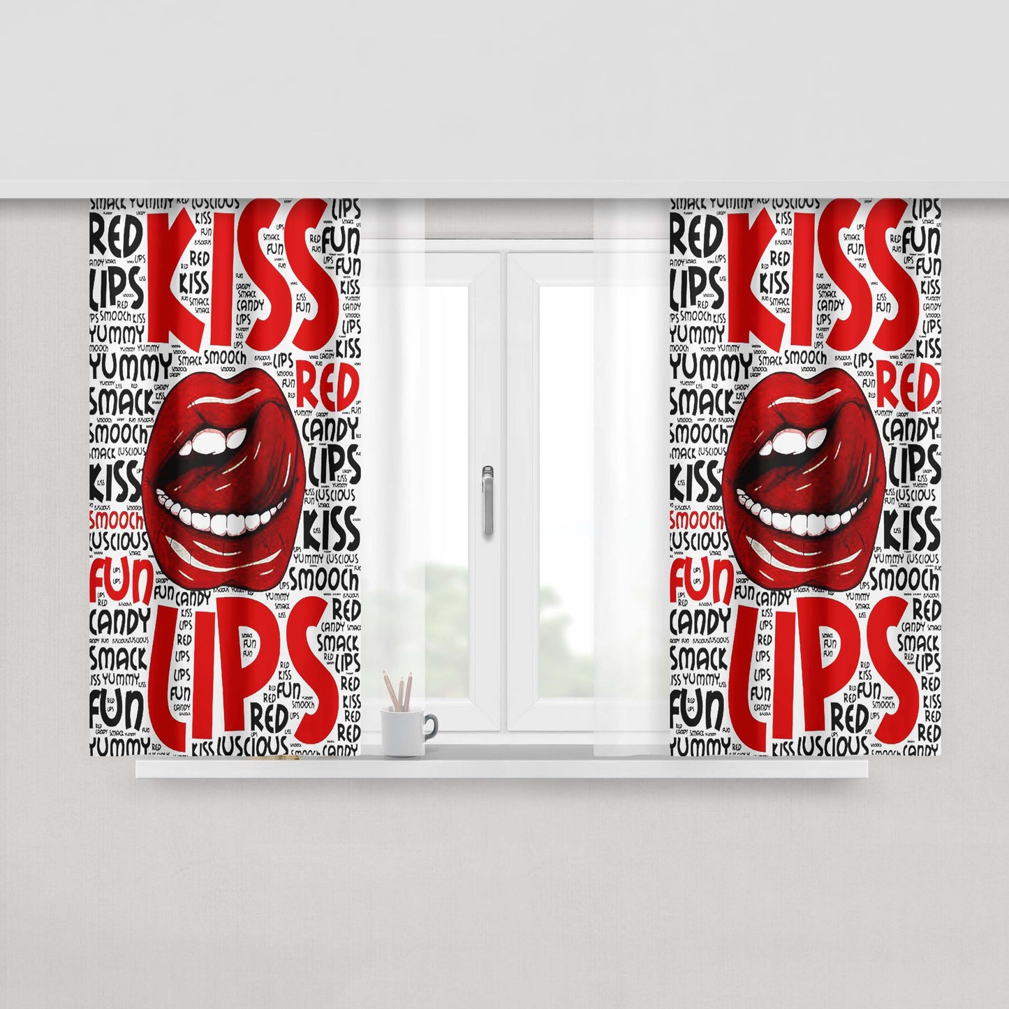 Girl Red Kiss Lips Peach Skin Window Curtains
