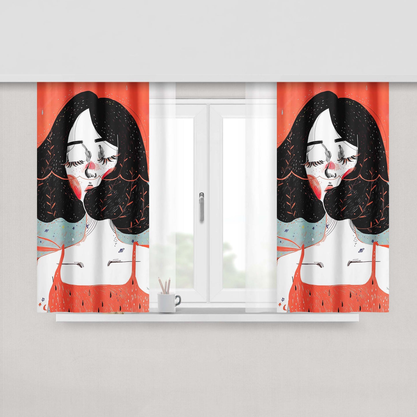 Girl Who Has A Red Nose Art Peach Skin Window Curtains