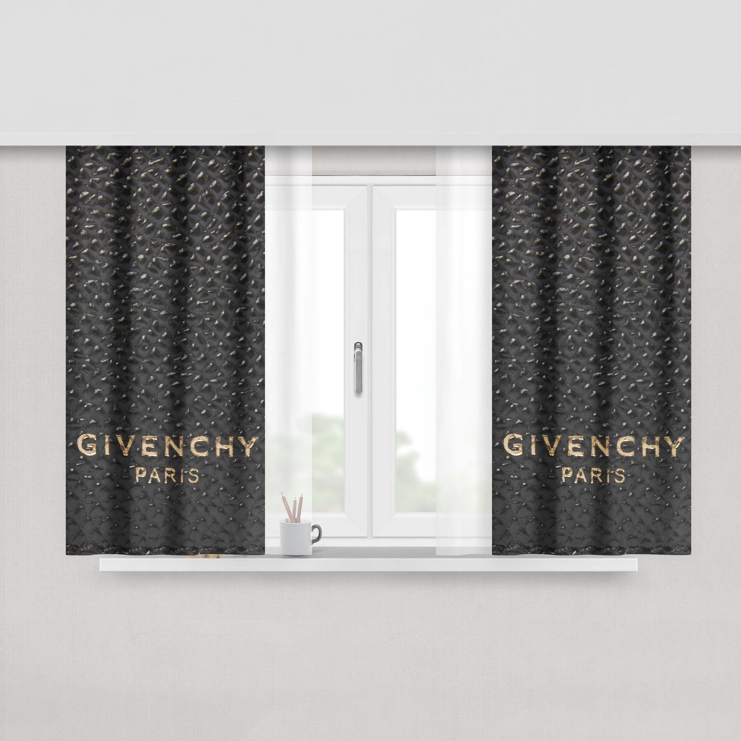 Givenchy Black Eros Grained Leather Peach Skin Window Curtains