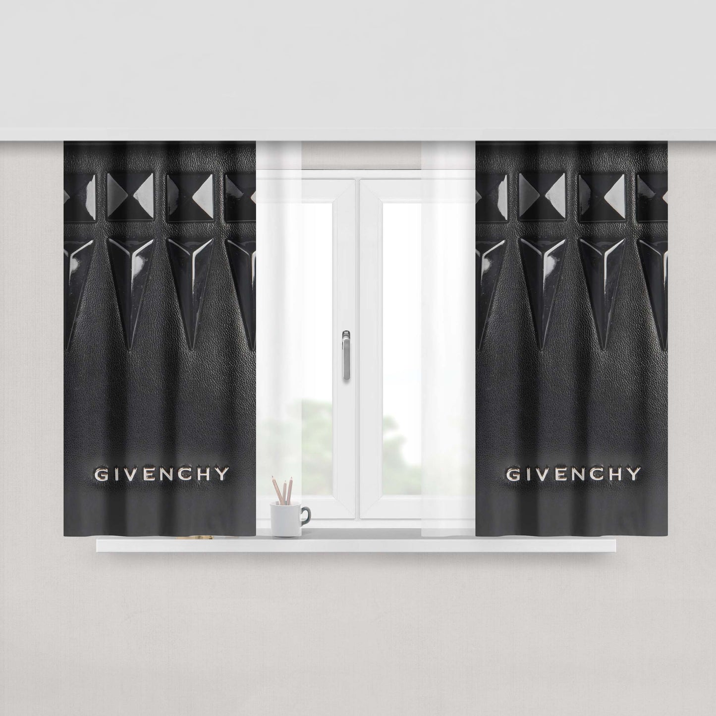 Givenchy Black Leather And Nylon Peach Skin Window Curtains
