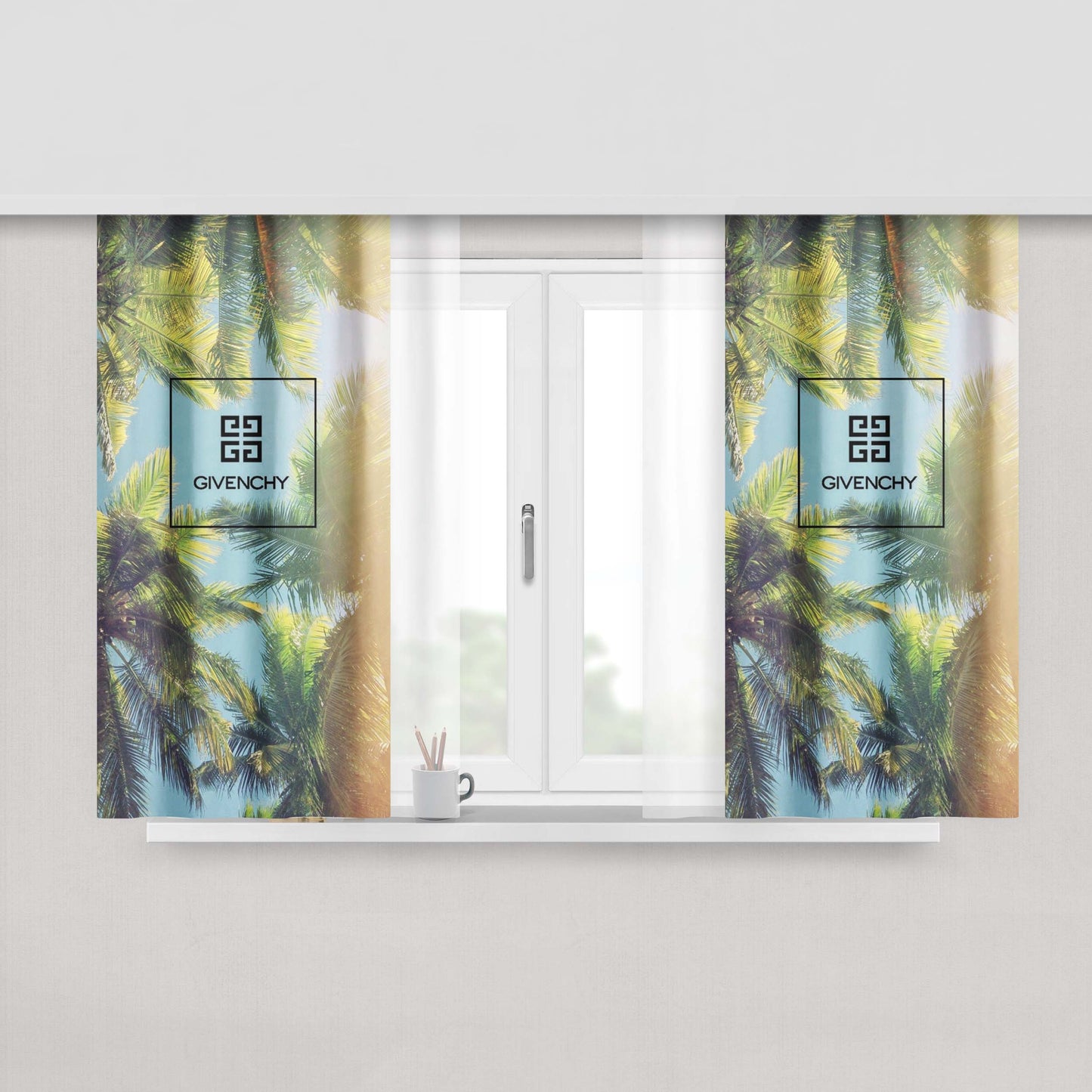 Givenchy Palm Tree Wallpaper Peach Skin Window Curtains