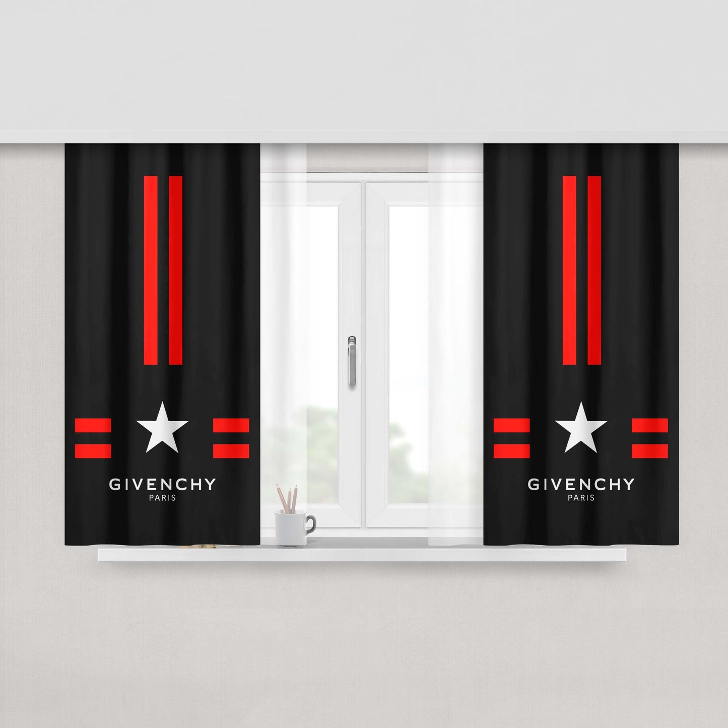 Givenchy Paris Black Art Peach Skin Window Curtains