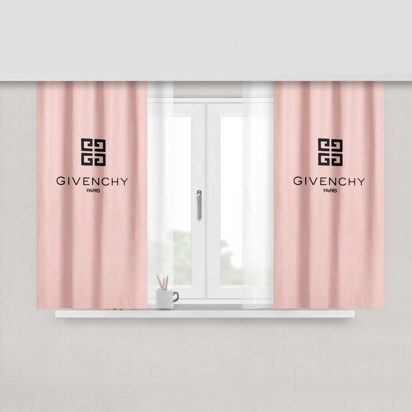 Givenchy Paris Logo Pink Peach Skin Window Curtains