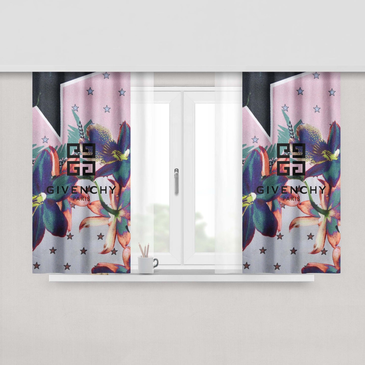 Givenchy Paris Scarf Light Pink Ultra Paradise Flowers Peach Skin Window Curtains