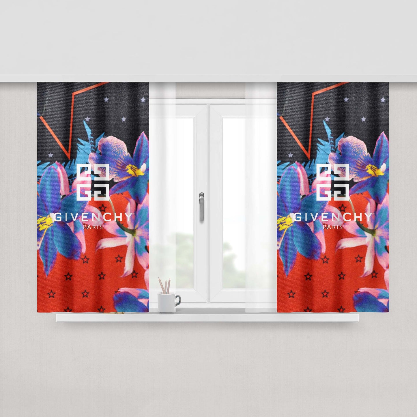 Givenchy Paris Scarf Red Star Peach Skin Window Curtains