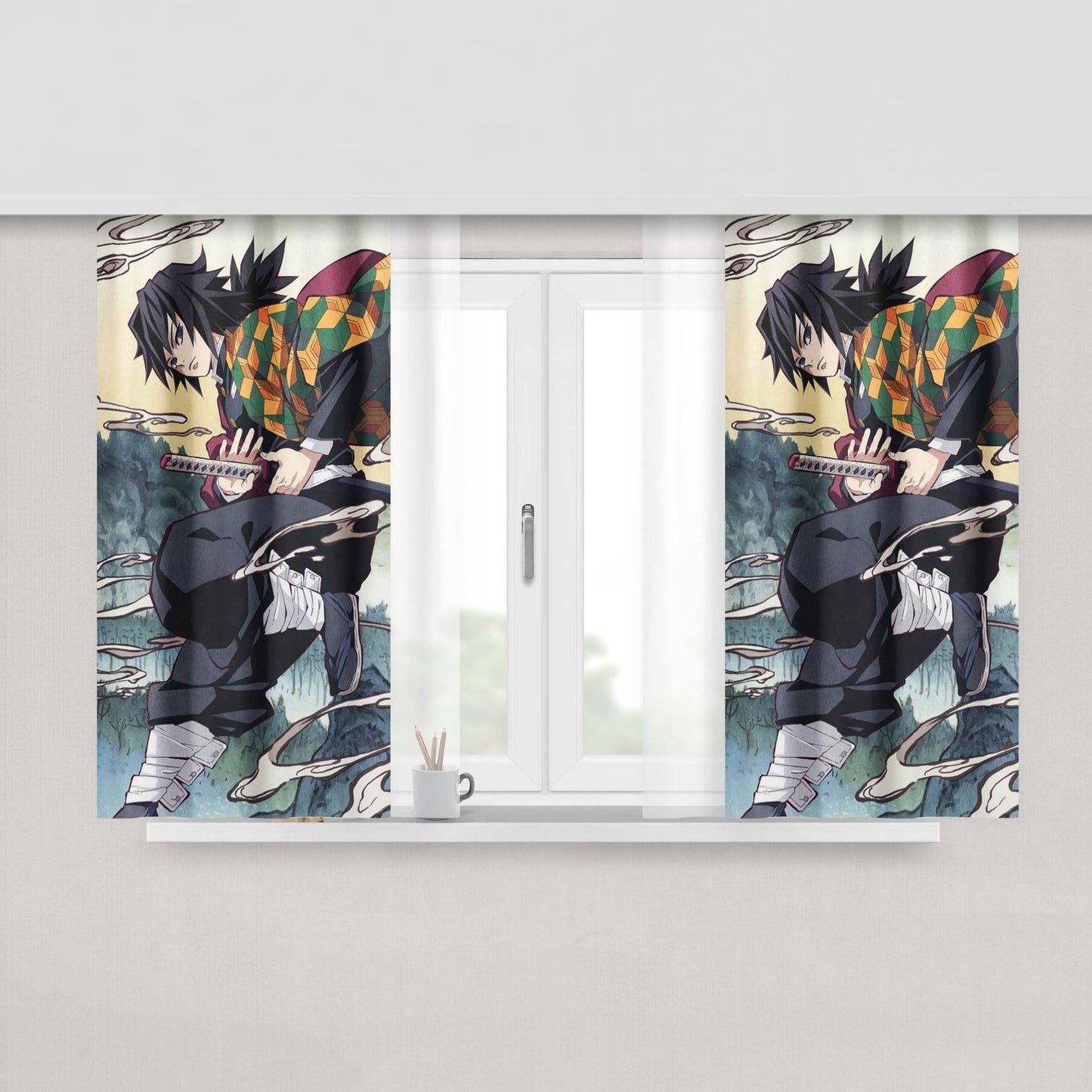 Giyu Tomioka Kimetsu No Yaiba Peach Skin Window Curtains