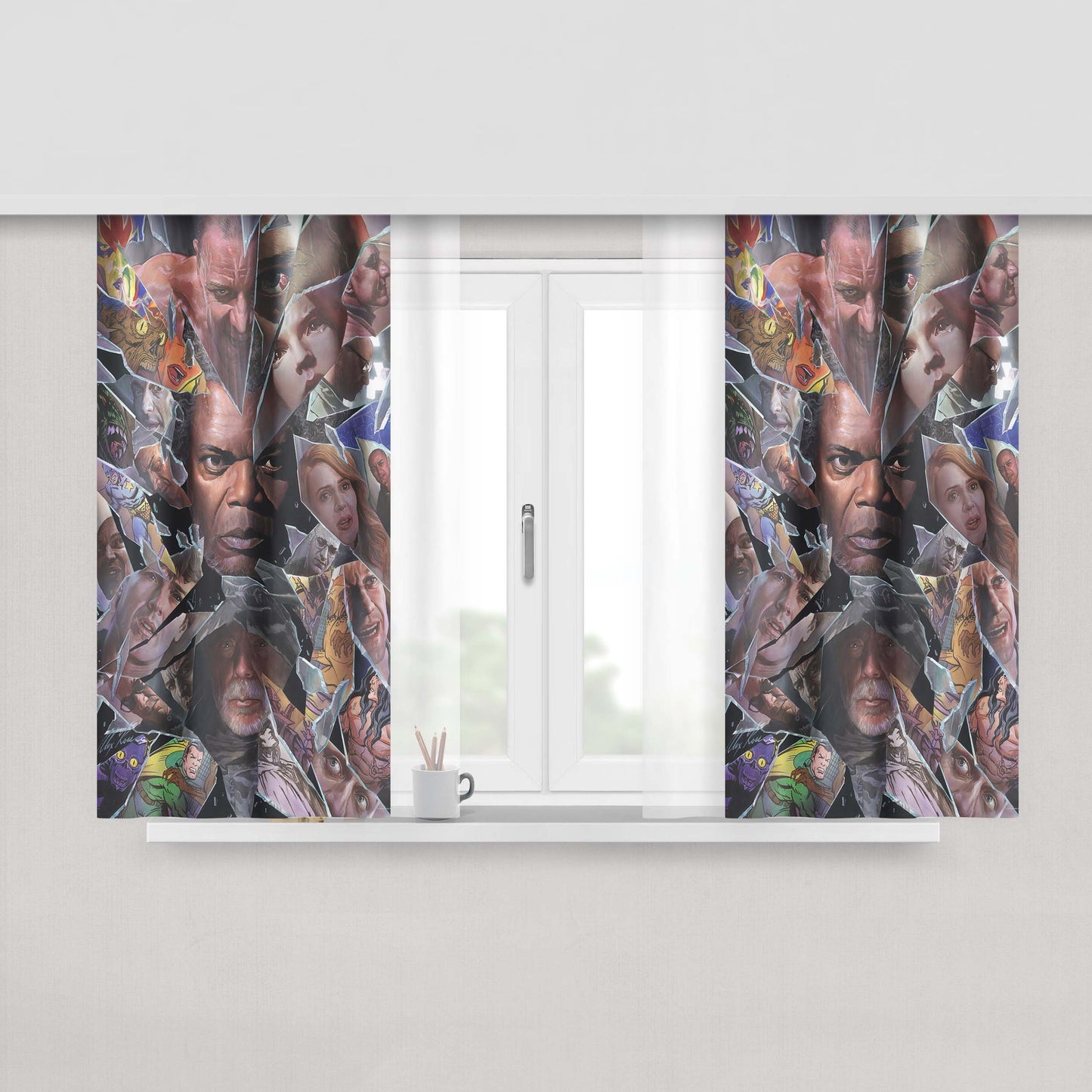 Glass All Characters Peach Skin Window Curtains