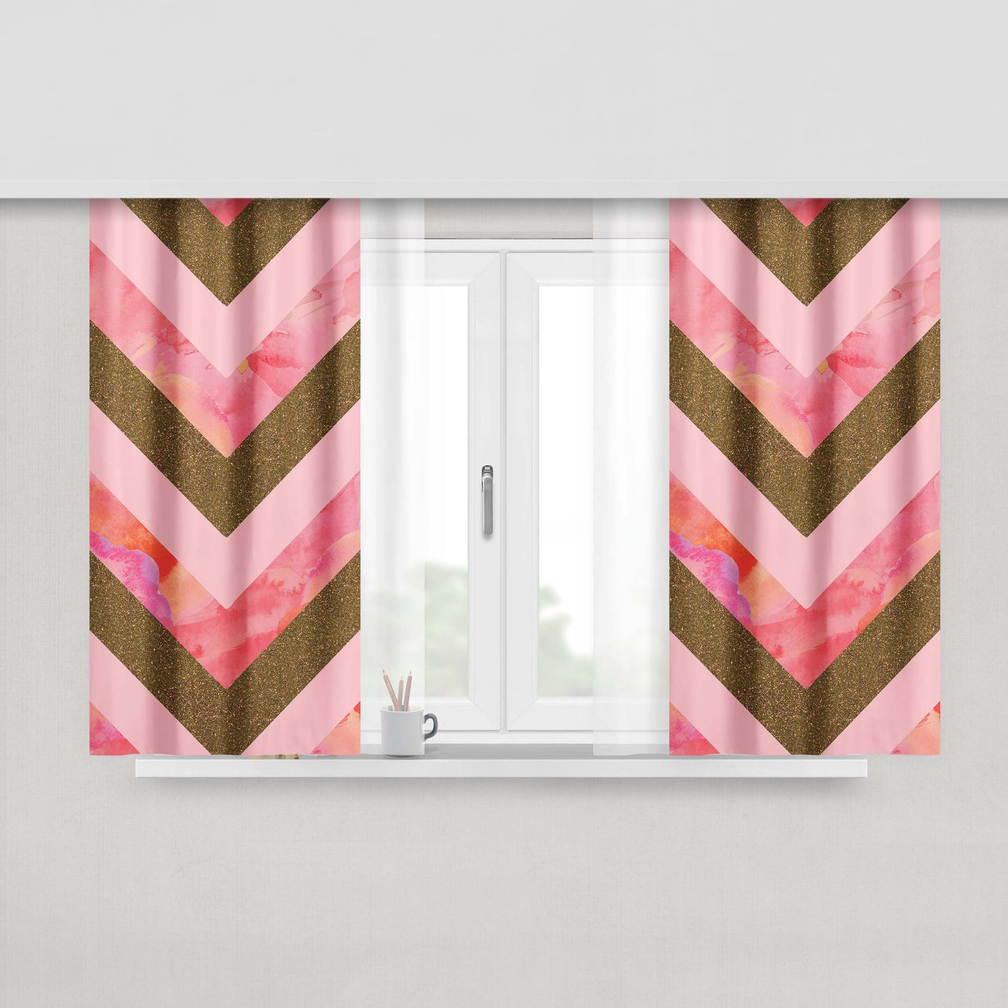 Gliter Pink Peach Skin Window Curtains