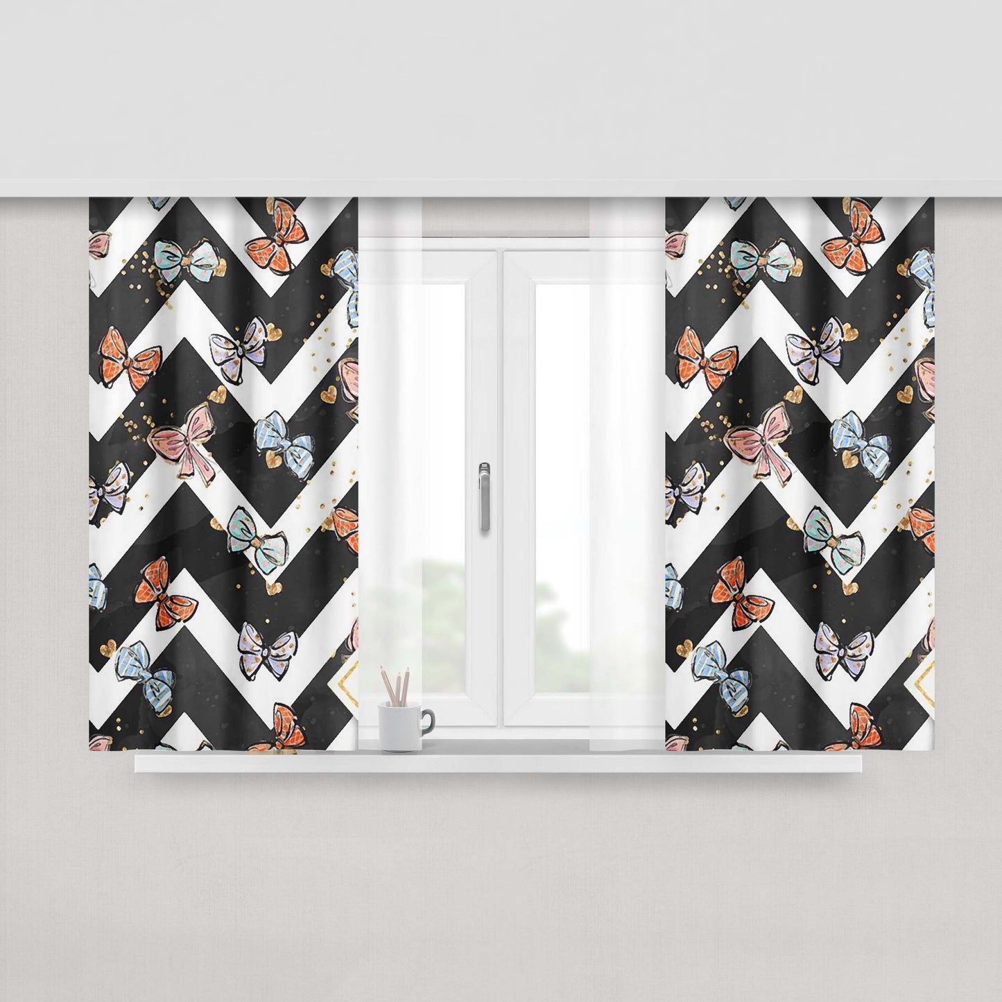 Glitter Ribbon Peach Skin Window Curtains