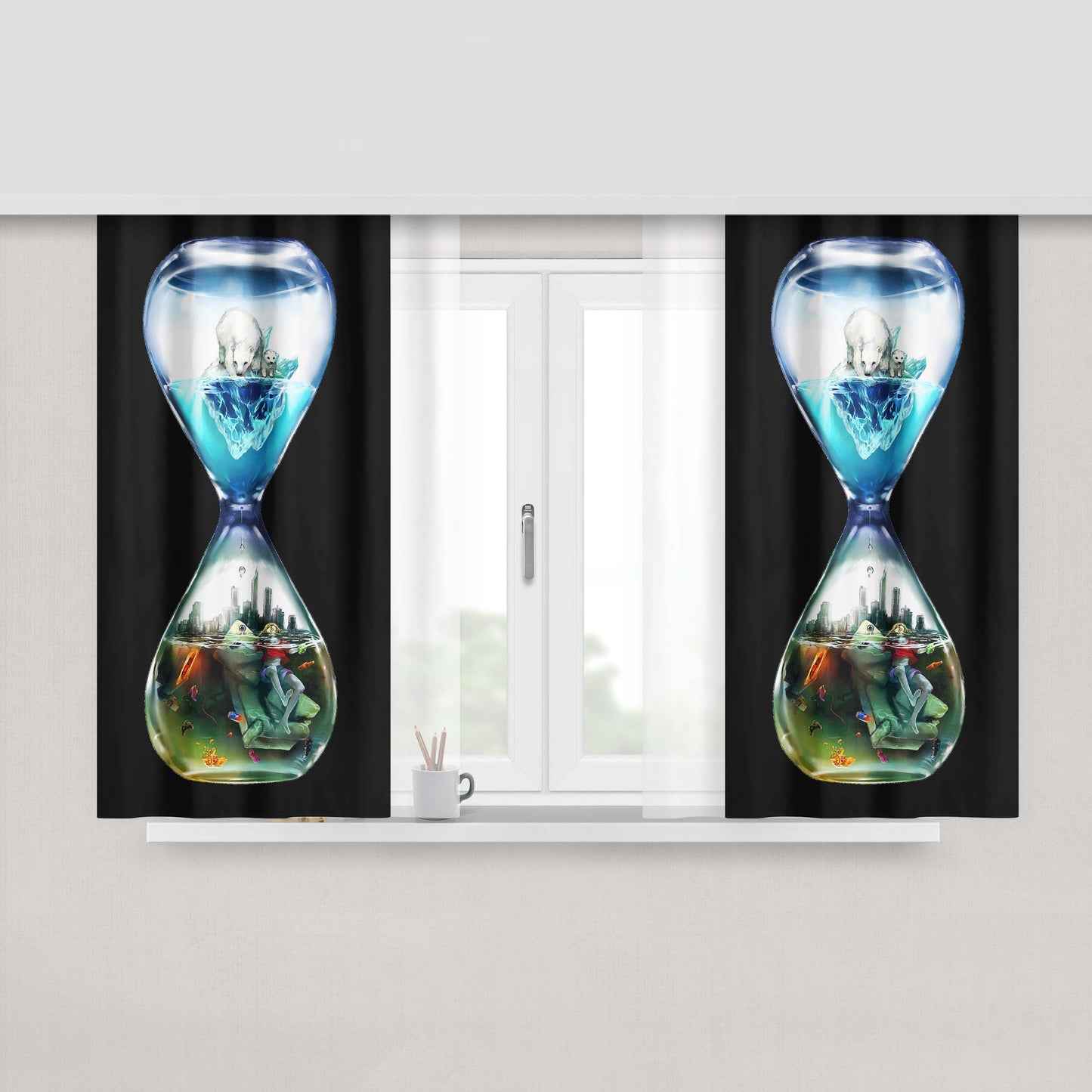 Global Warming Hourglass Peach Skin Window Curtains