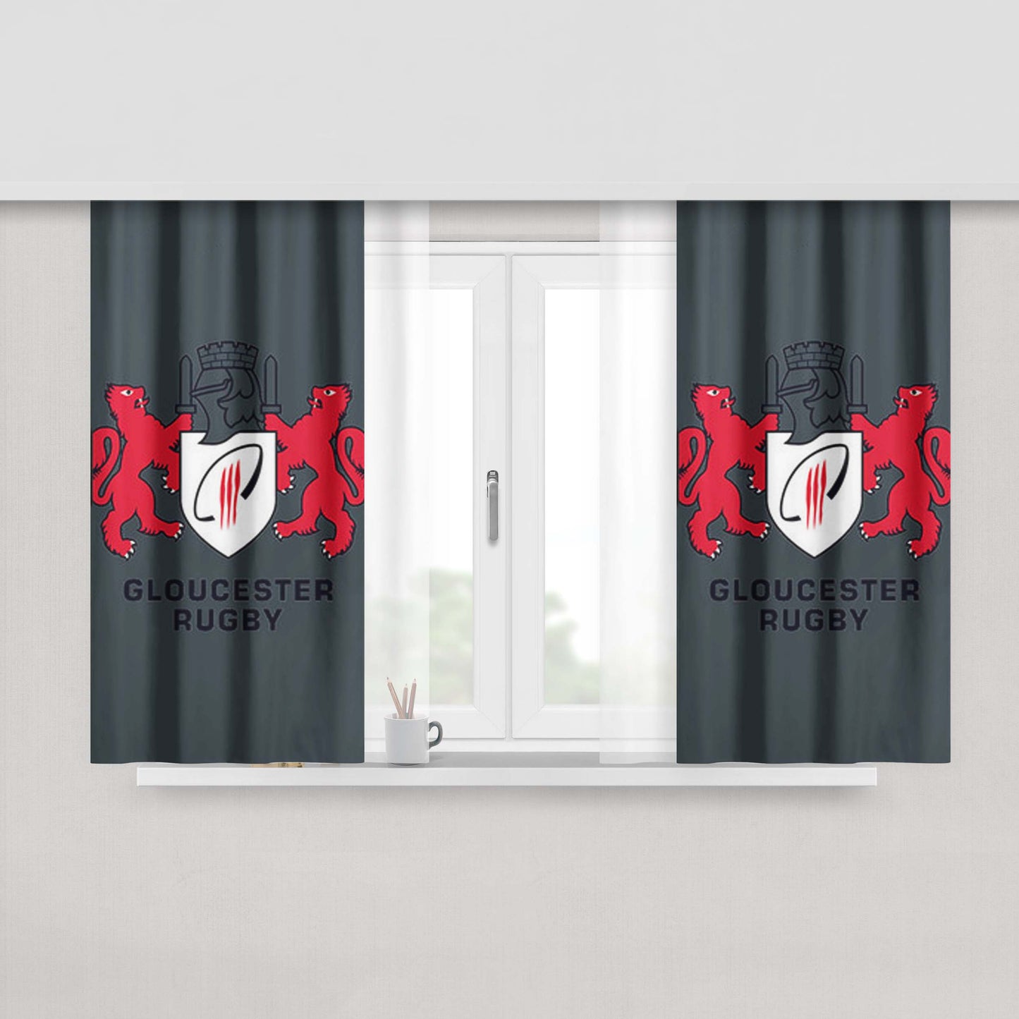 Gloucester Rugby Logo Grey Peach Skin Window Curtains