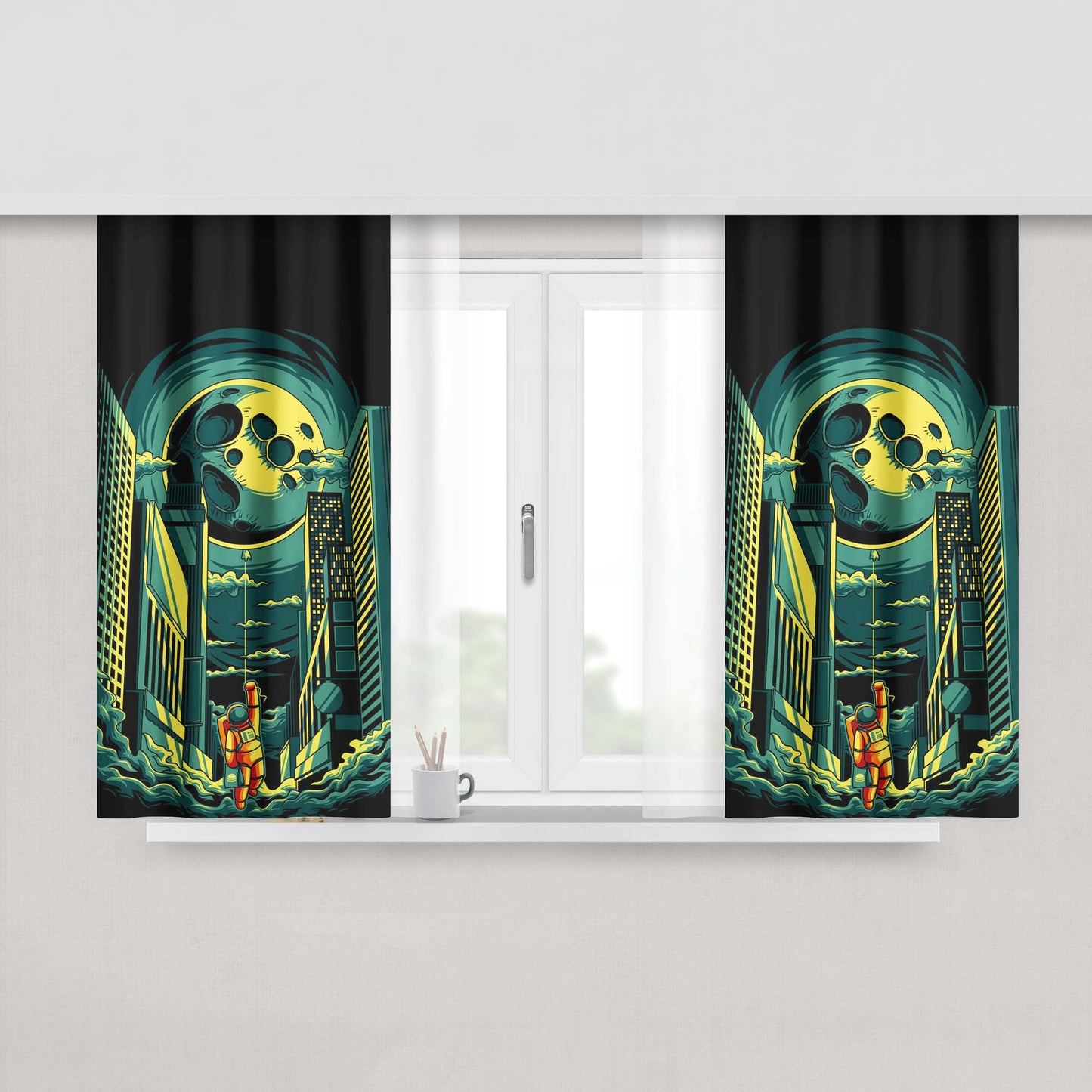 Go To The Moon Peach Skin Window Curtains