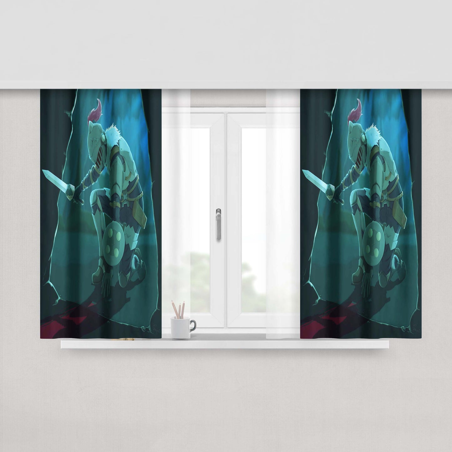 Goblin Slayer Red Eye Peach Skin Window Curtains