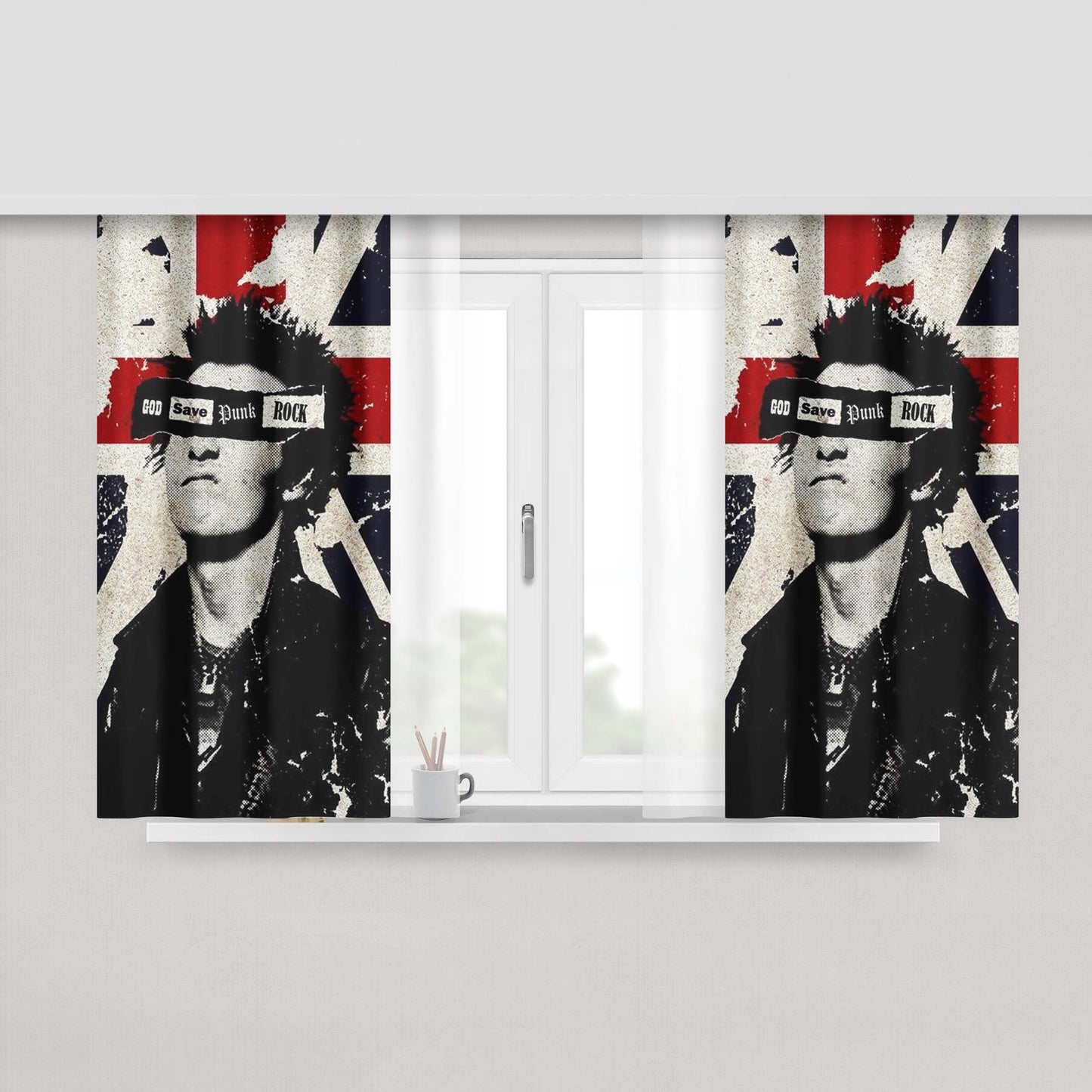 God Save Punk Rock Sidvicious Style Uk Punk Peach Skin Window Curtains