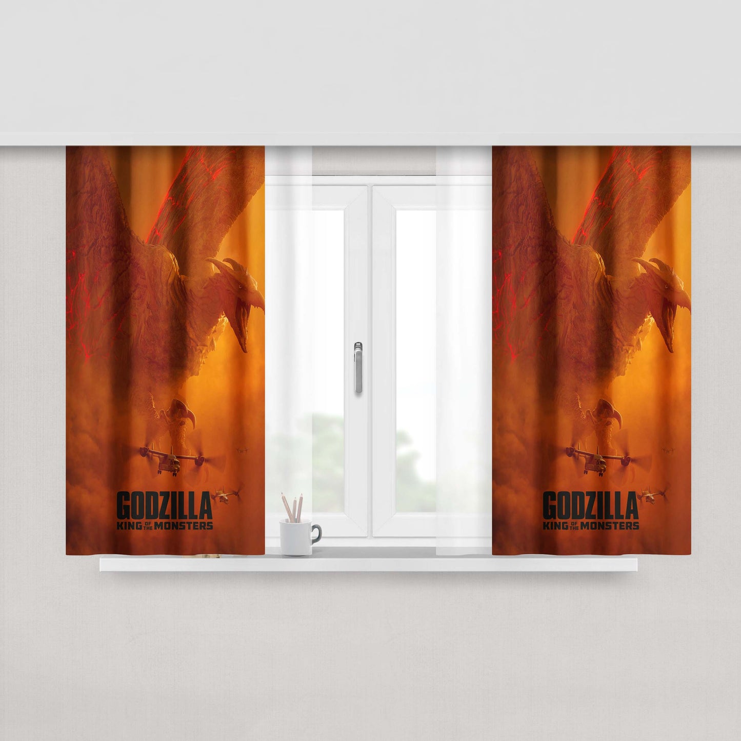 Godzilla King Of The Monster Orange Peach Skin Window Curtains