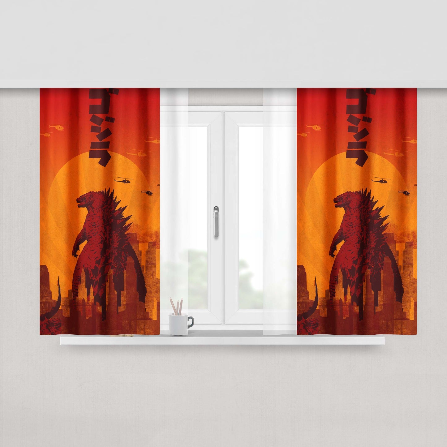 Godzilla Tokyo Sun Peach Skin Window Curtains