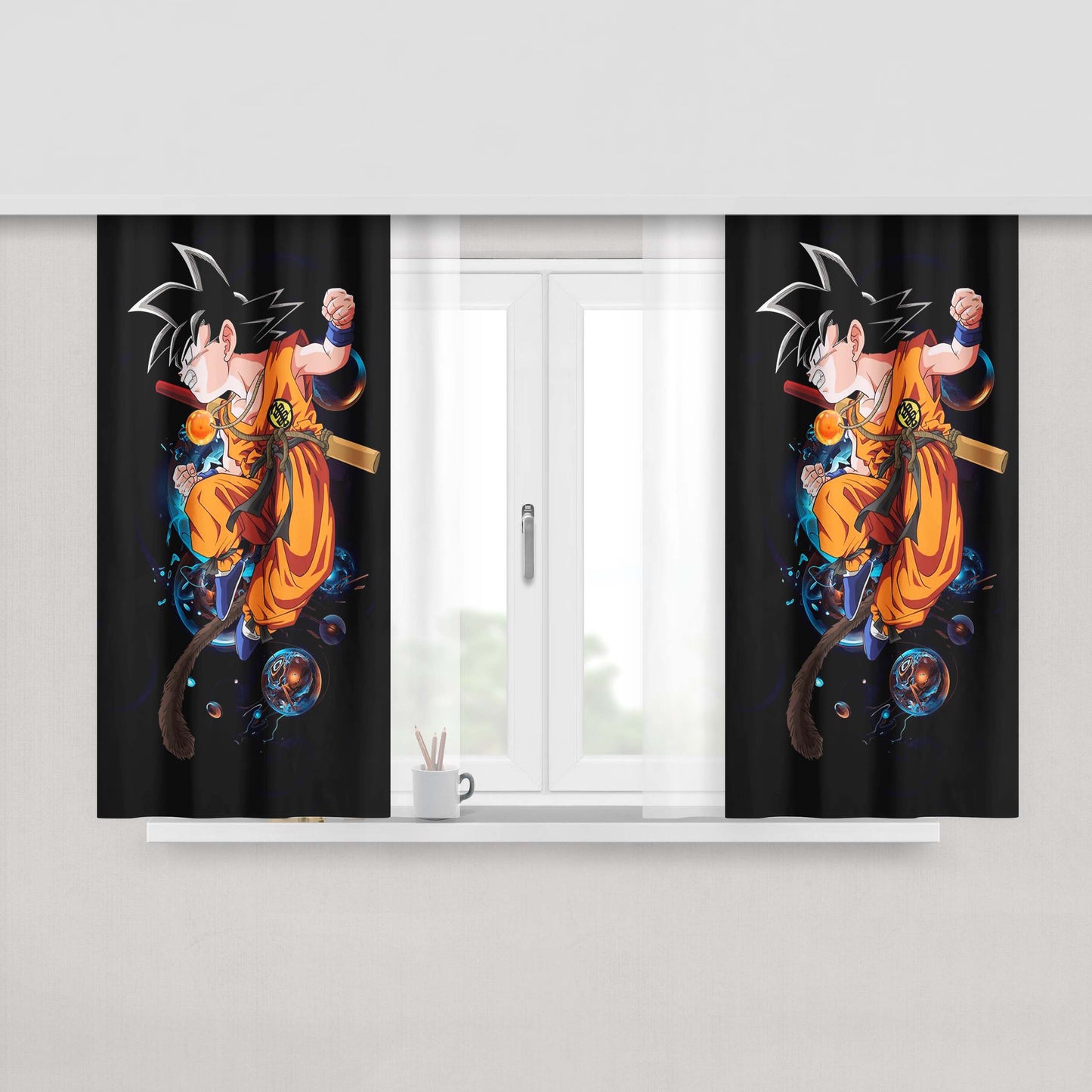 Goku And Bubble Illustration Peach Skin Window Curtains