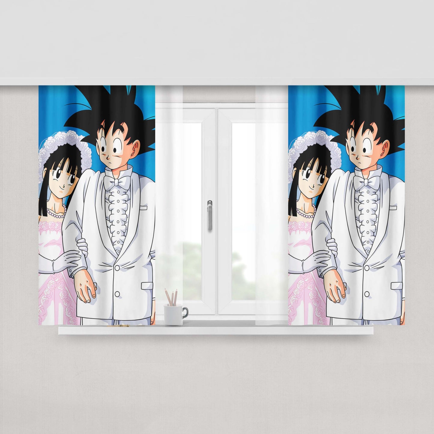 Goku And Chi Chi Peach Skin Window Curtains
