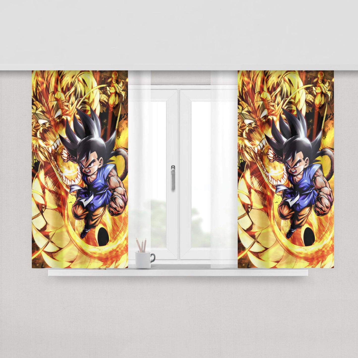 Goku And Golden Shenron Peach Skin Window Curtains