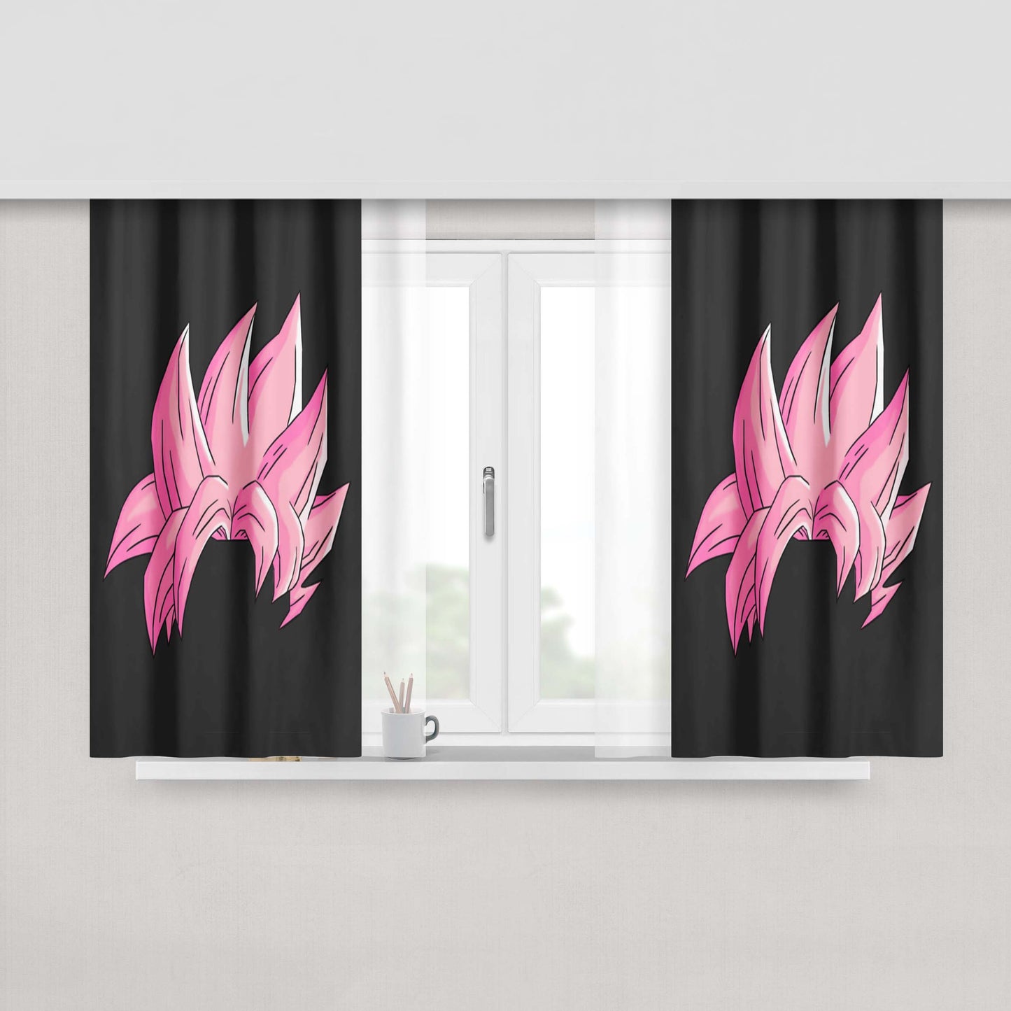 Goku Black Super Saiyan Rose Peach Skin Window Curtains