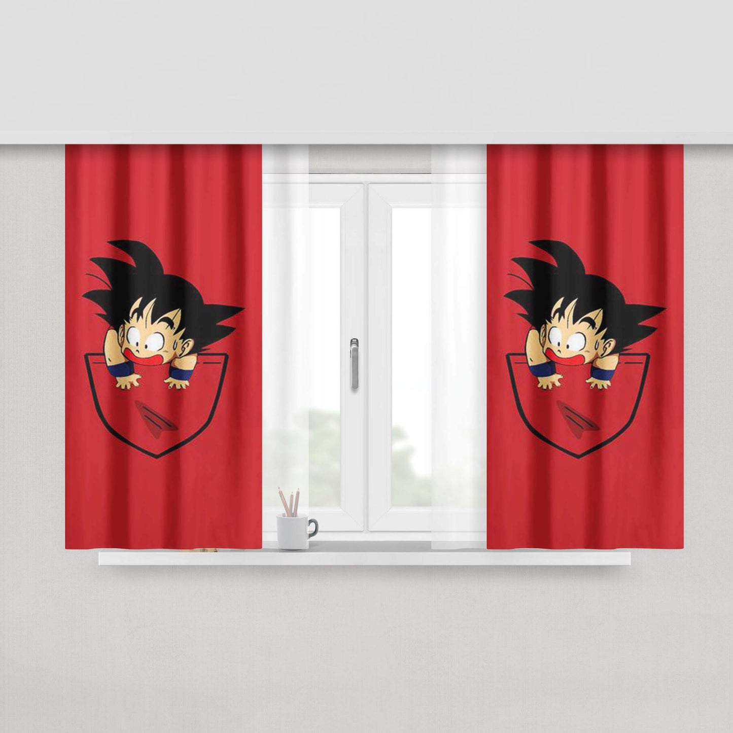 Goku Kid Pocket Peach Skin Window Curtains